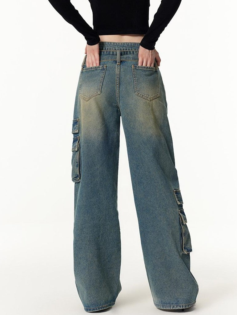 Vone SheeE Vintage Wash Distressed High Waist Straight Leg Women&