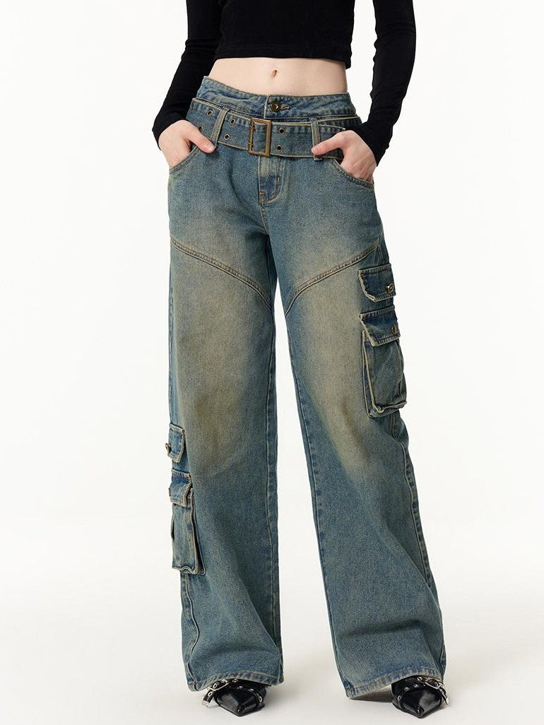 Vone SheeE Vintage Wash Distressed High Waist Straight Leg Women&