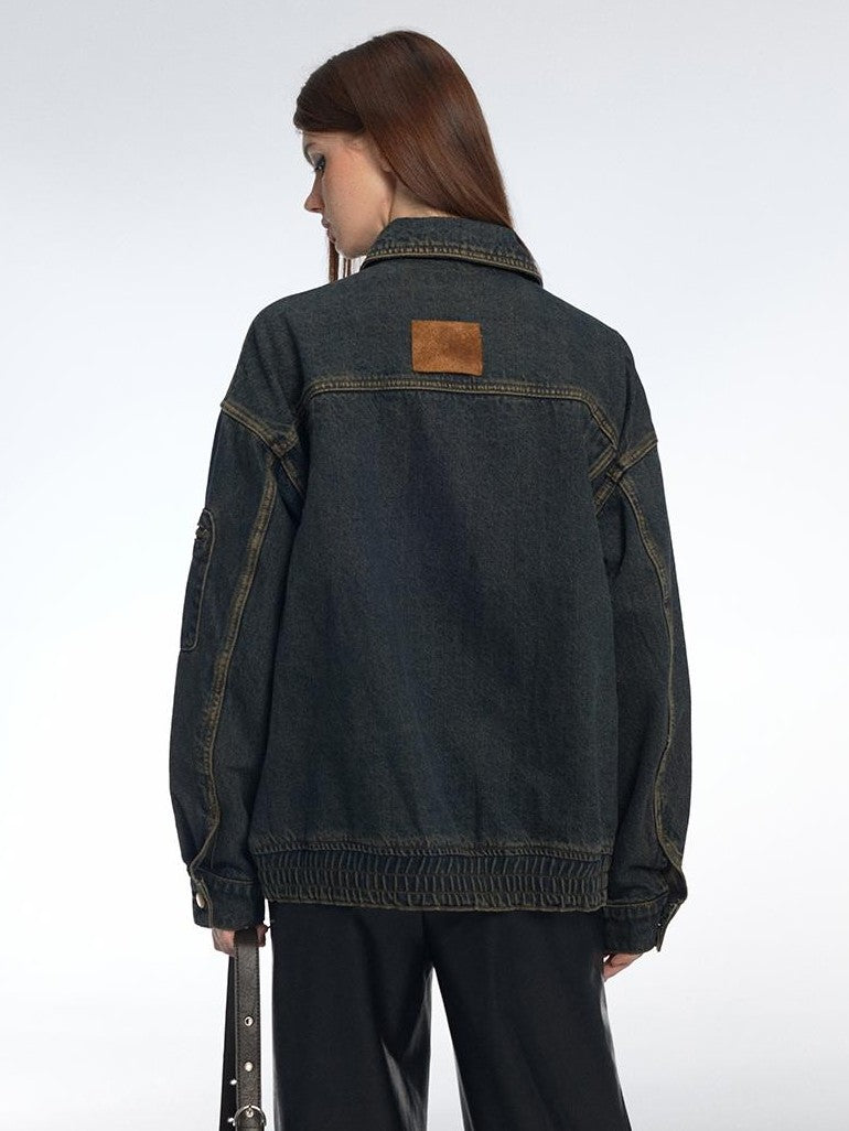 Vone SheeE Washed Distressed Loose Fit Zip Up Women&