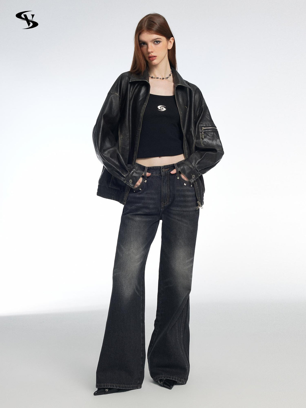 Vone SheeE Washed Distressed Loose Fit Zip Up Women&