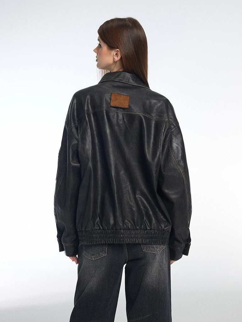 Vone SheeE Washed Distressed Loose Fit Zip Up Women&