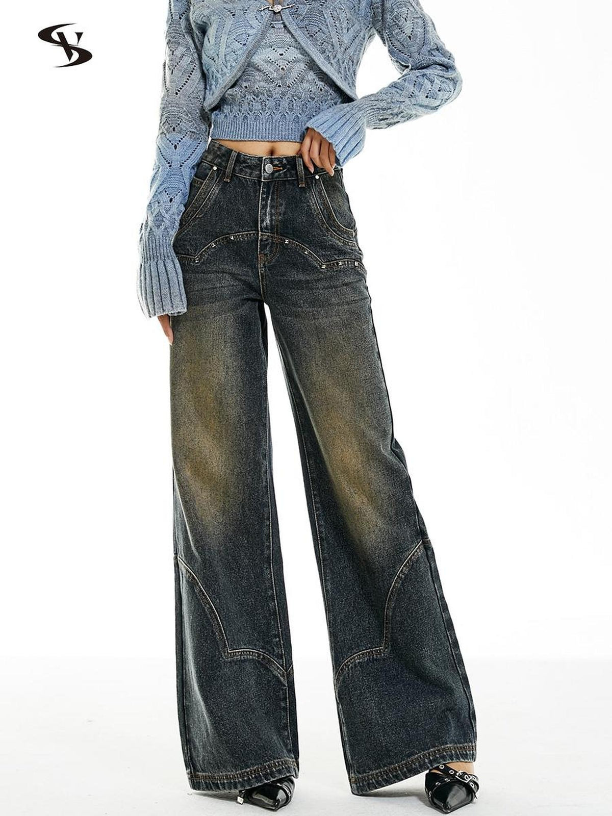 Vone SheeE Washed Ombre Distressed High Waist Loose Women&