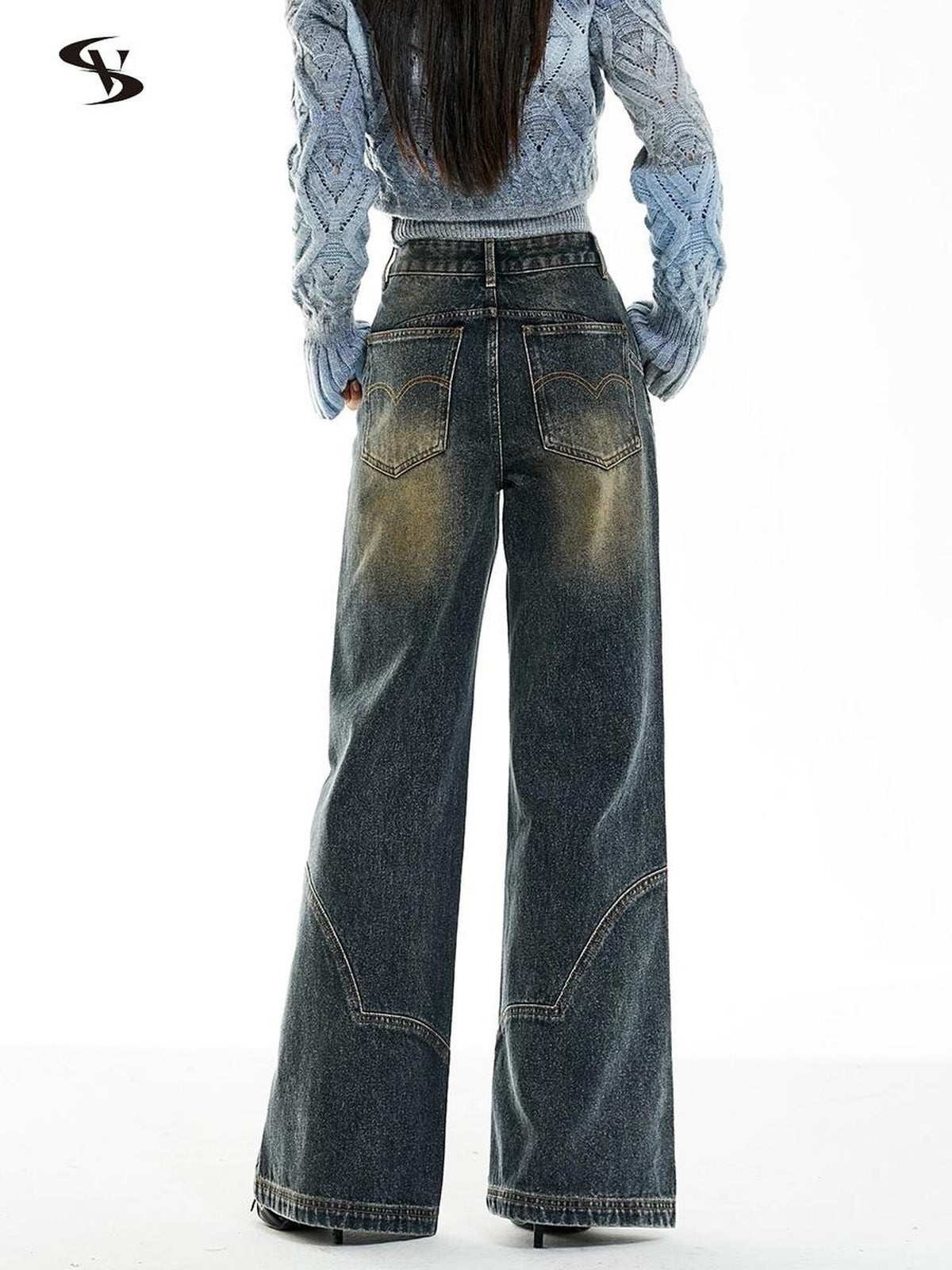 Vone SheeE Washed Ombre Distressed High Waist Loose Women&