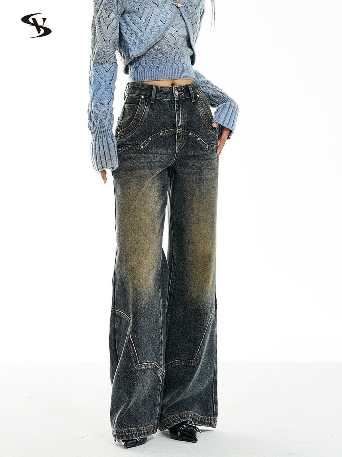 Vone SheeE Washed Ombre Distressed High Waist Loose Women&