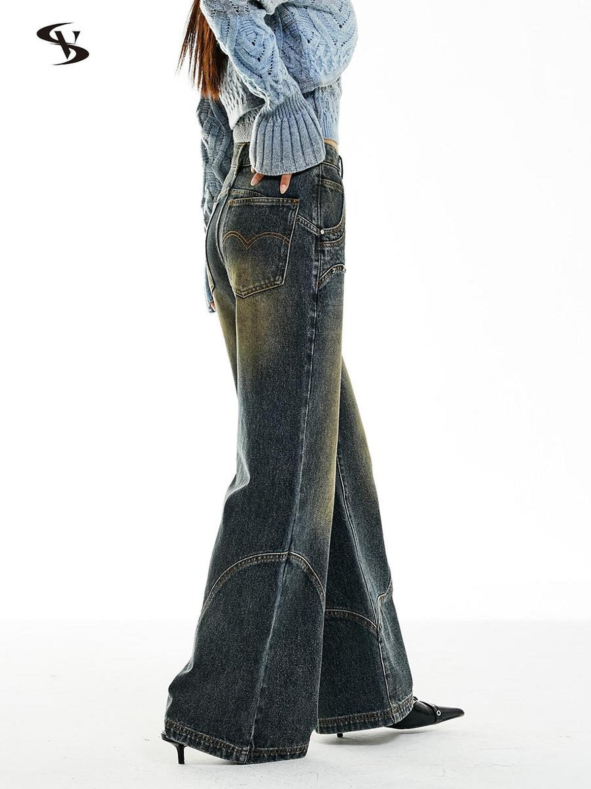 Vone SheeE Washed Ombre Distressed High Waist Loose Women&