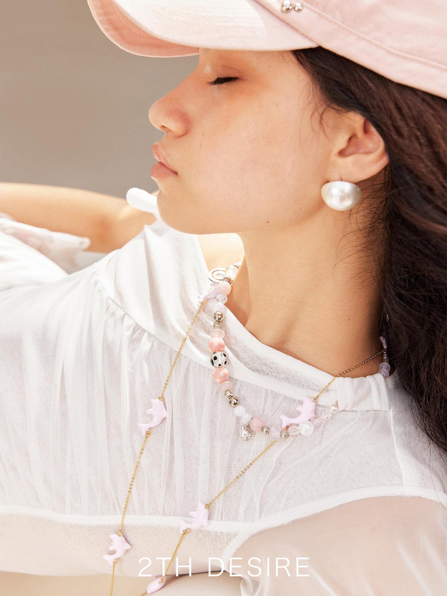 2th Desire Vortex Flower Punk Necklace With Silver Foil Beads