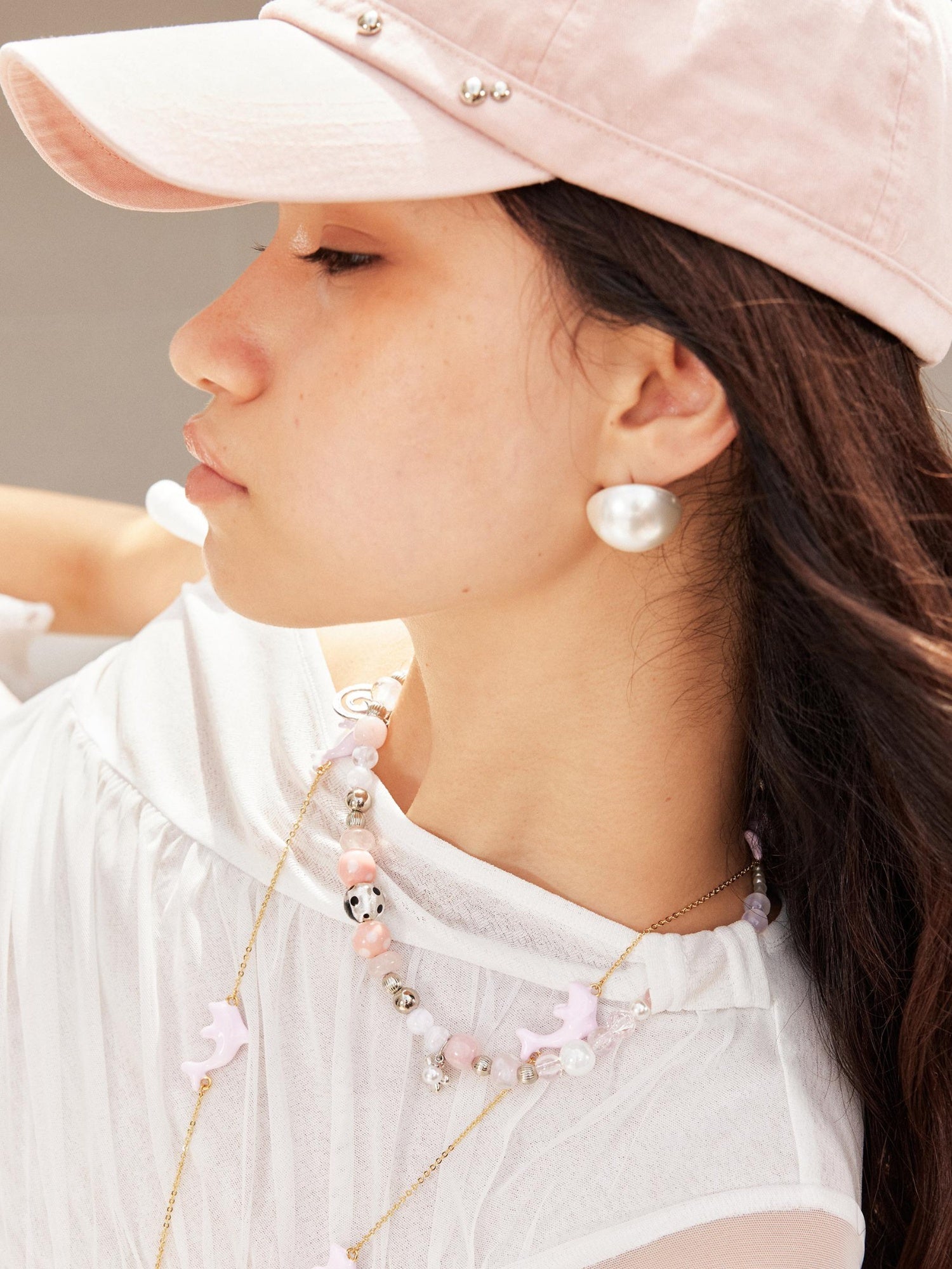 2th Desire Vortex Flower Punk Necklace With Silver Foil Beads