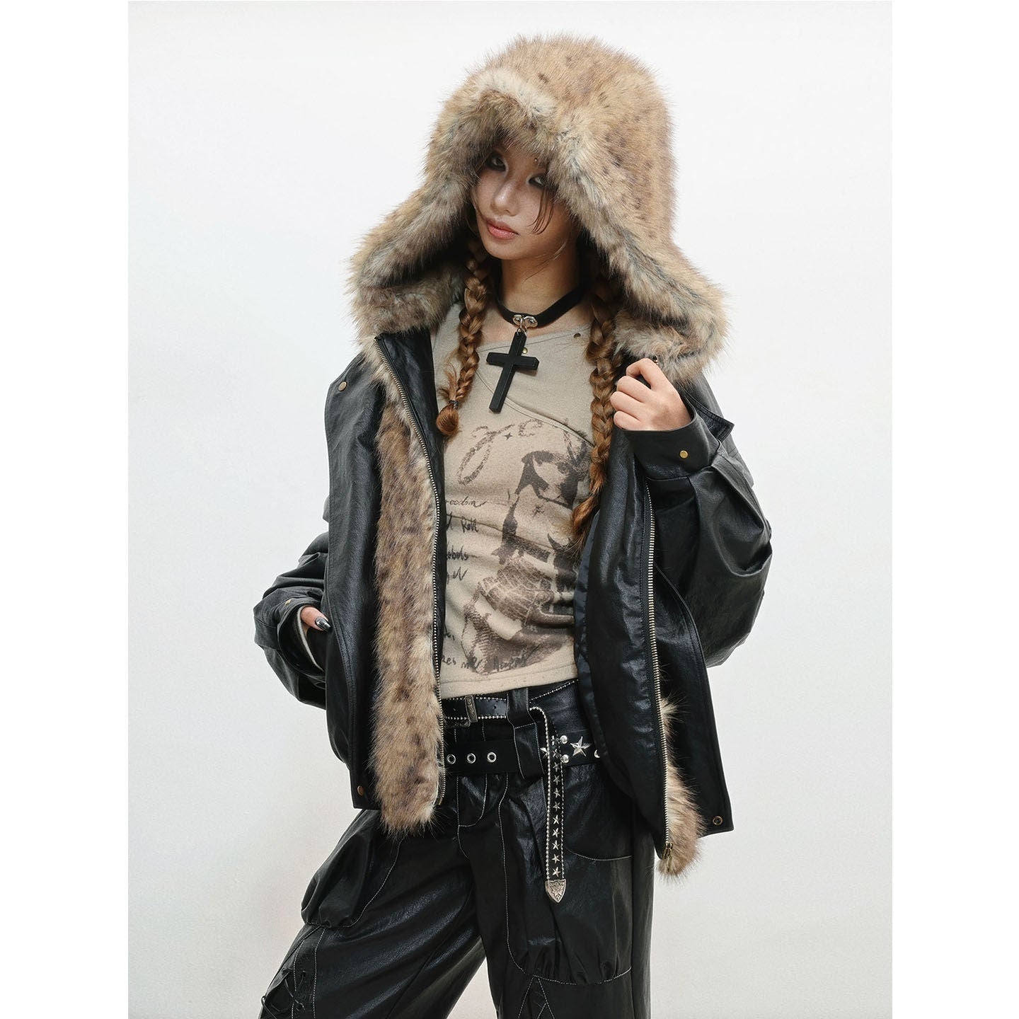 WSW_WUSHENWU_Black_Fur_Patchwork_Padded_Bomber_Hooded_Zip_Street_Women&