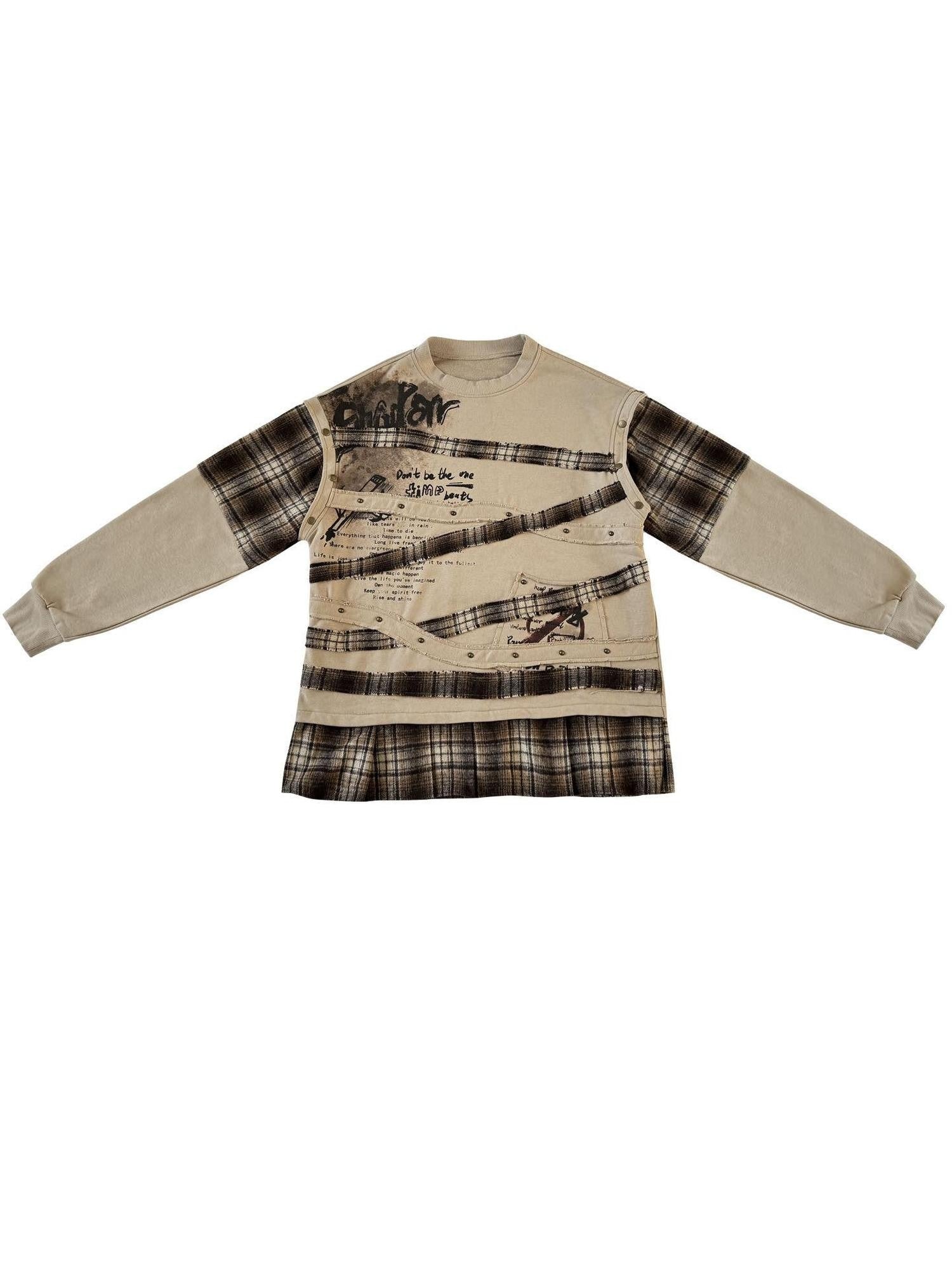 WSW WUSHENWU Camel Wasteland Print Detachable Sleeves Crewneck Women&
