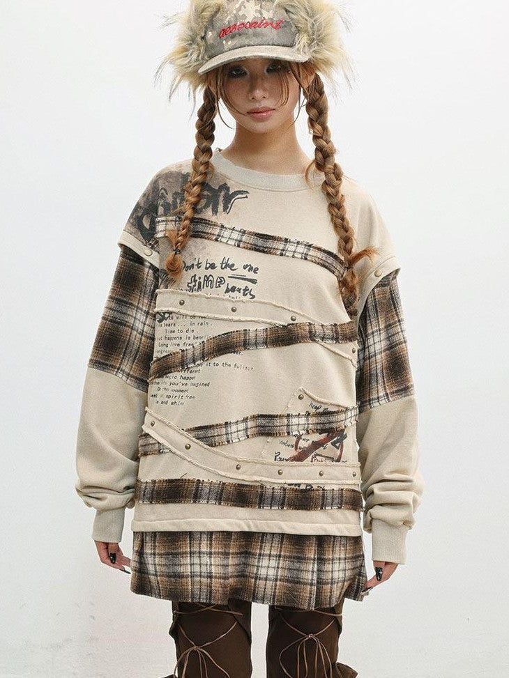 WSW WUSHENWU Camel Wasteland Print Detachable Sleeves Crewneck Women&