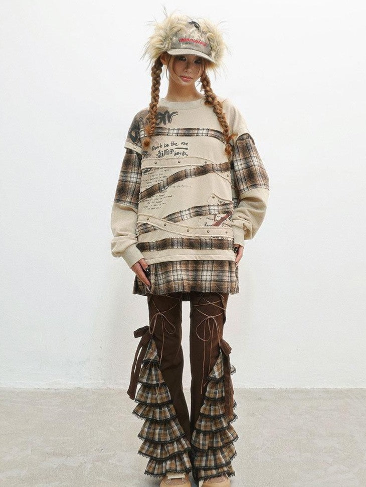 WSW WUSHENWU Camel Wasteland Print Detachable Sleeves Crewneck Women&