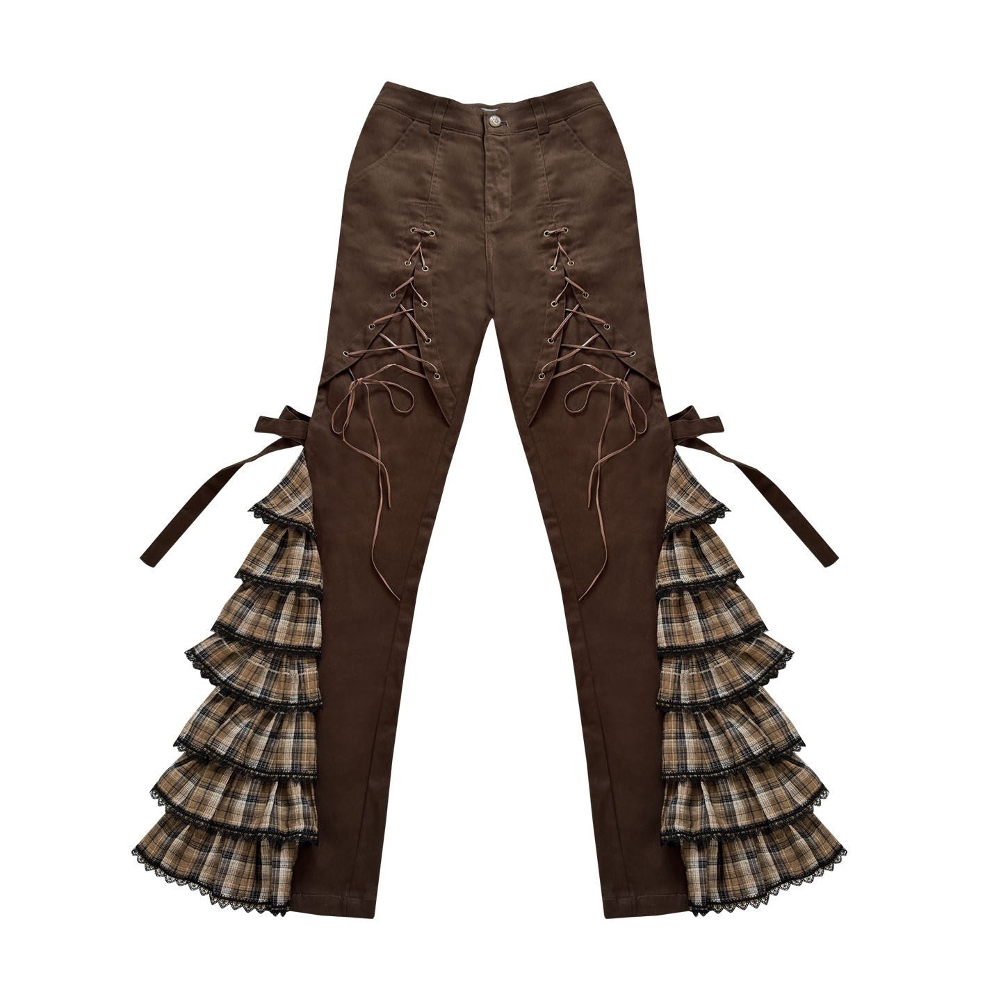 WSW_WUSHENWU_Coffee_Plaid_Tie_Waist_Ruffle_Slimming_Women&