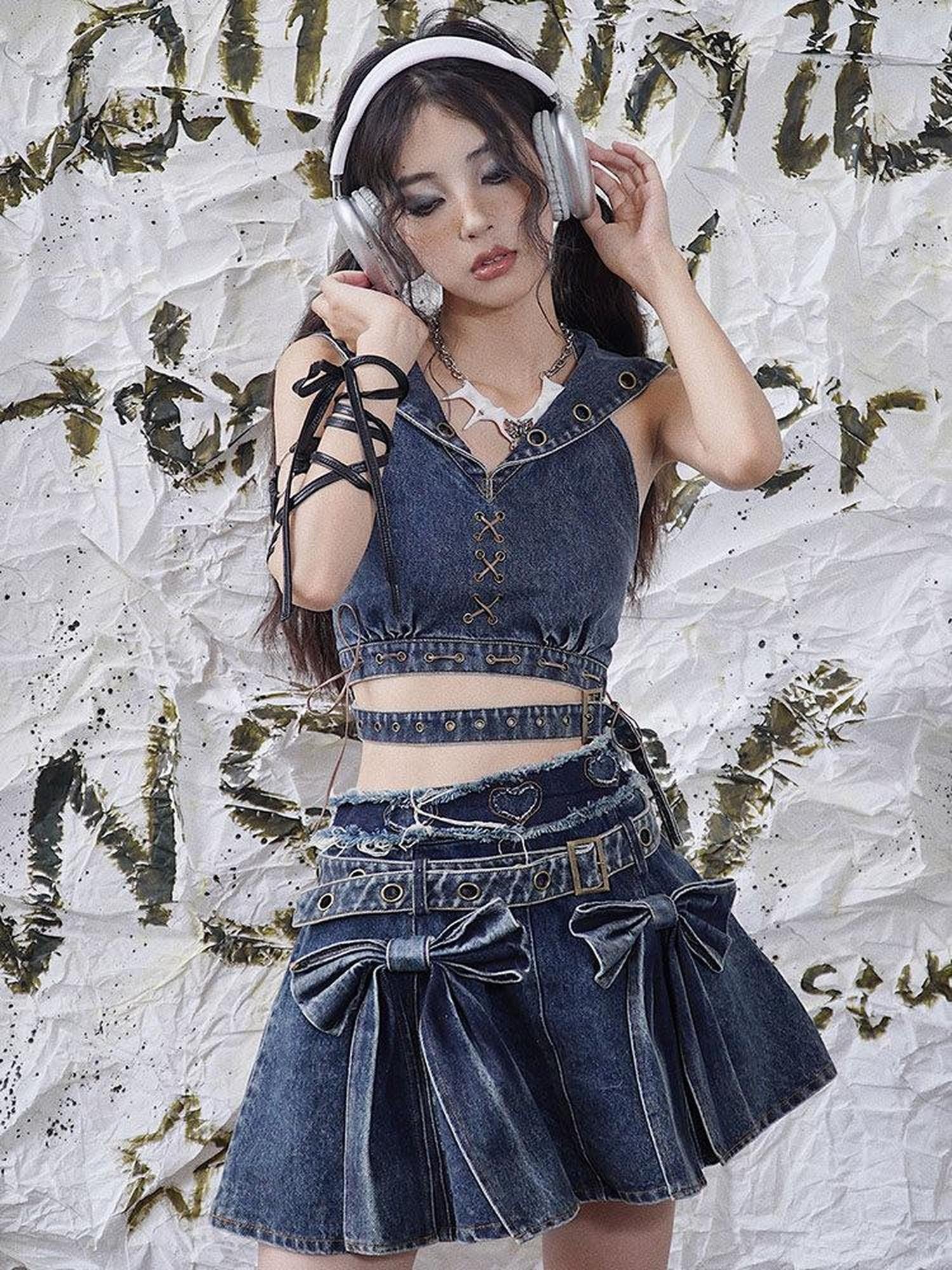 WSW WUSHENWU Denim Rock Backless Original Design Women&