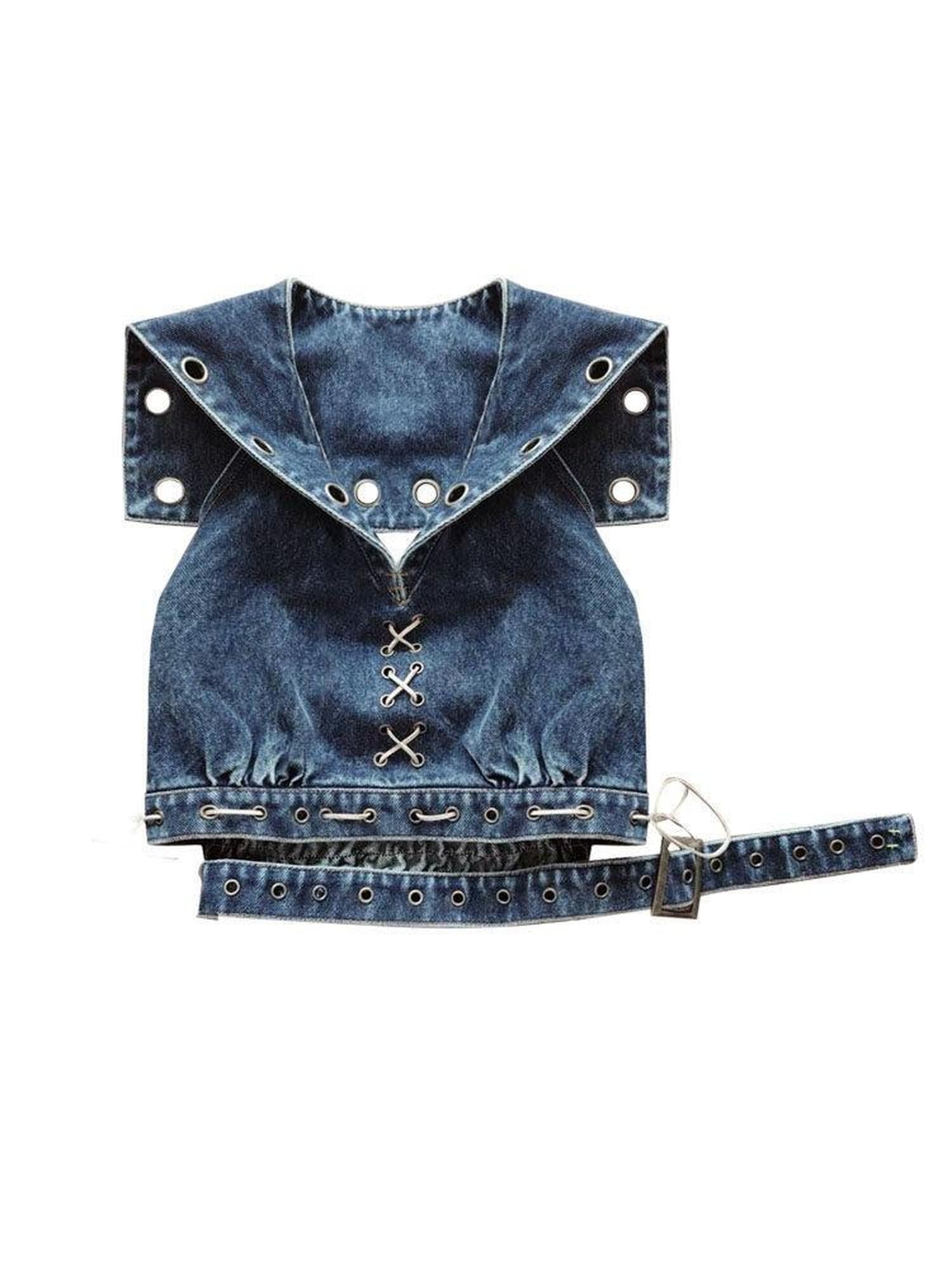 WSW WUSHENWU Denim Rock Backless Original Design Women&