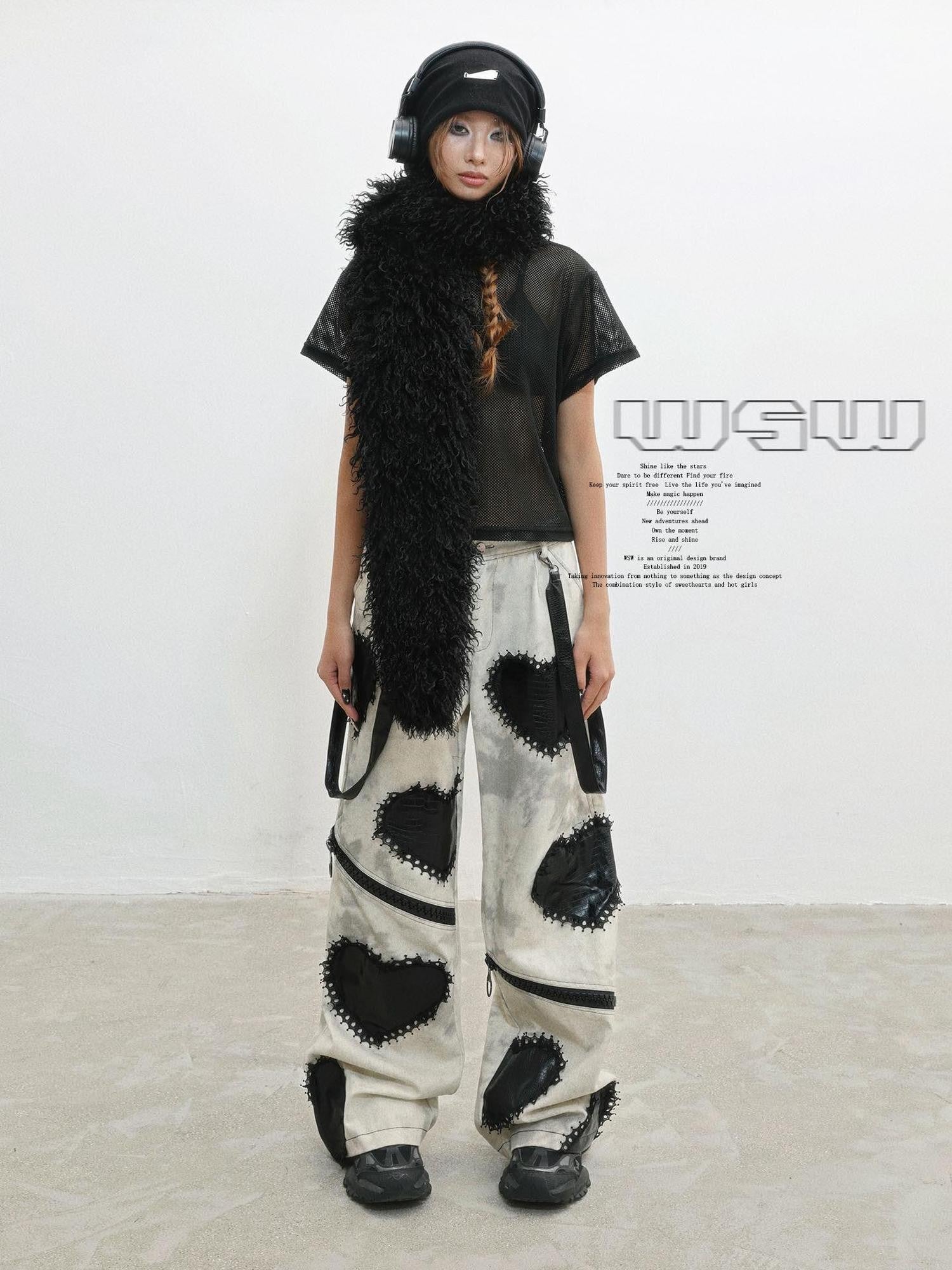 WSW WUSHENWU Gray Heavy Distressed Loose Dark Punk Low Waist Women&