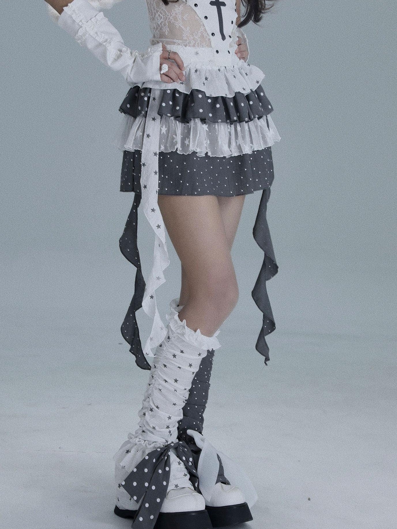 WSW WUSHENWU Gray White Polka Dot Bubble Texture Women&