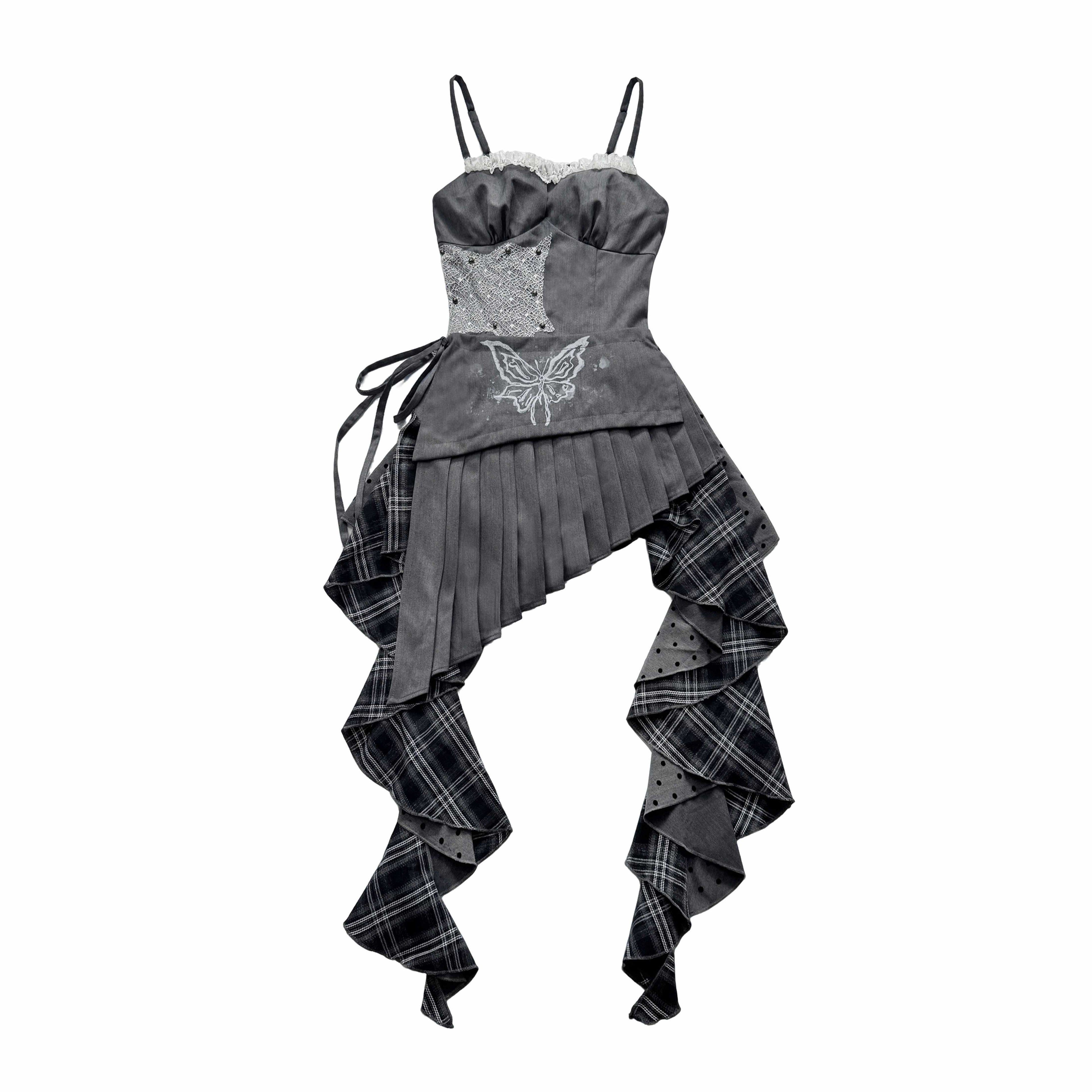 WSW_WUSHENWU_Gray_White_Polka_Dot_Check_Patchwork_Irregular_Halter_Women&