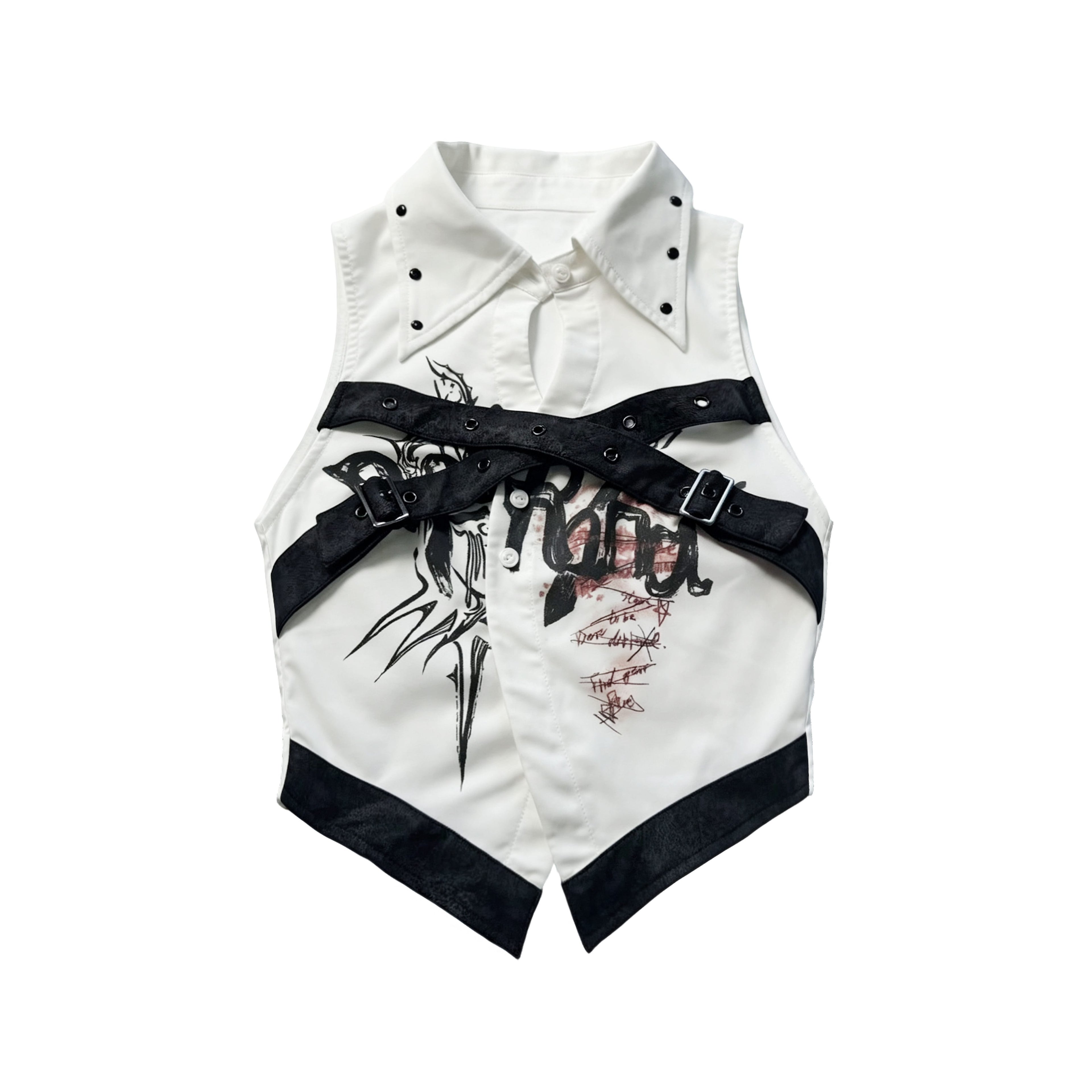 WSW_WUSHENWU_Printed_Patchwork_Punk_Lapel_Sleeveless_Slim_Cropped_Women&