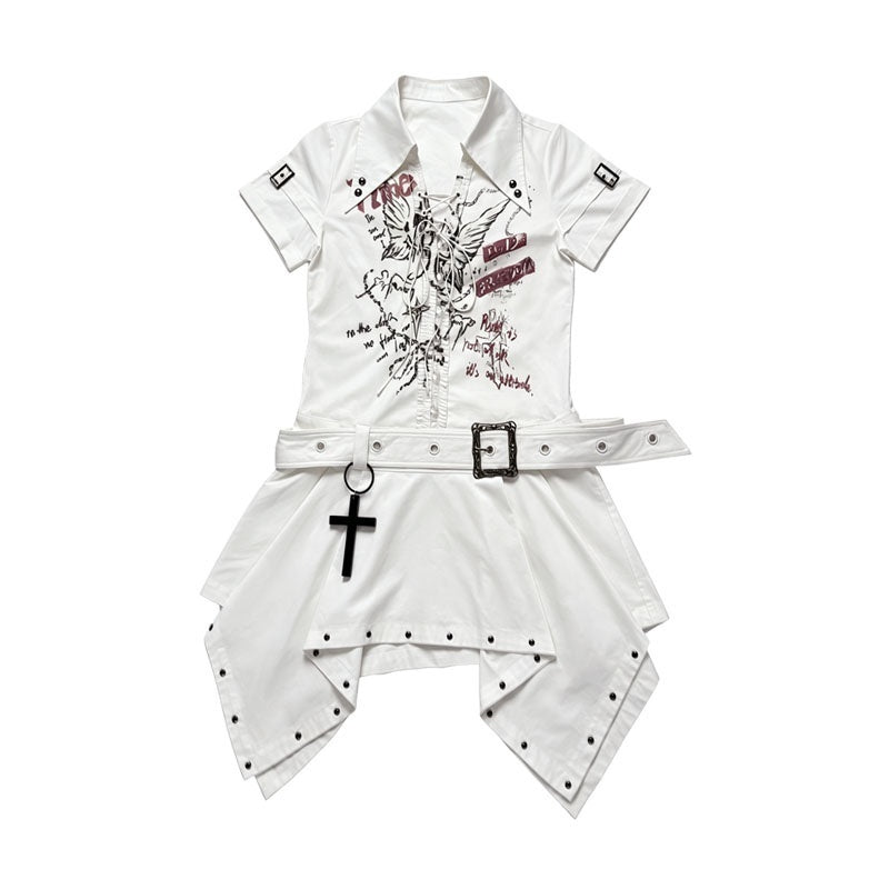 WSW_WUSHENWU_Punk_Lace_Up_Print_Asymmetric_V-neck_Women&