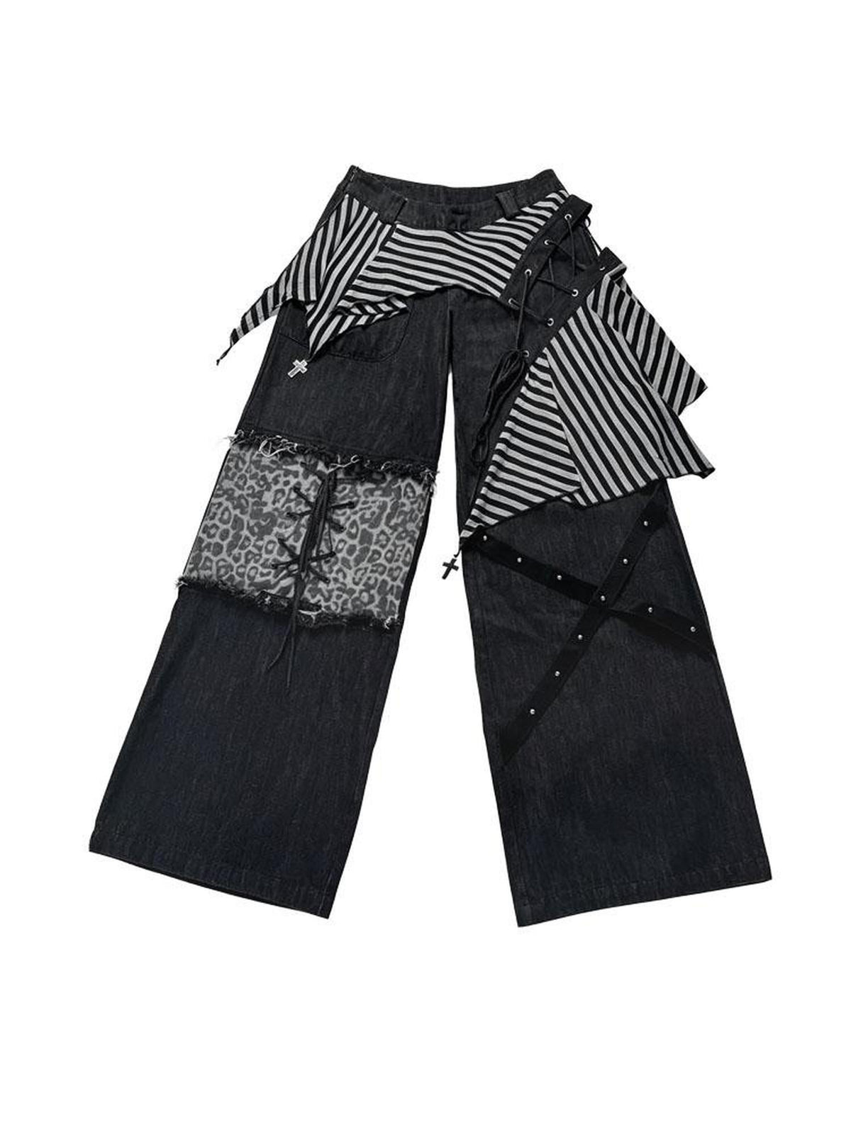WSW WUSHENWU Striped Lace-up Patchwork Punk Streetwear Women&