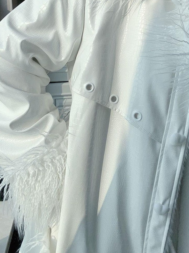 WSW WUSHENWU White Crocodile Texture Long Oversized Women&
