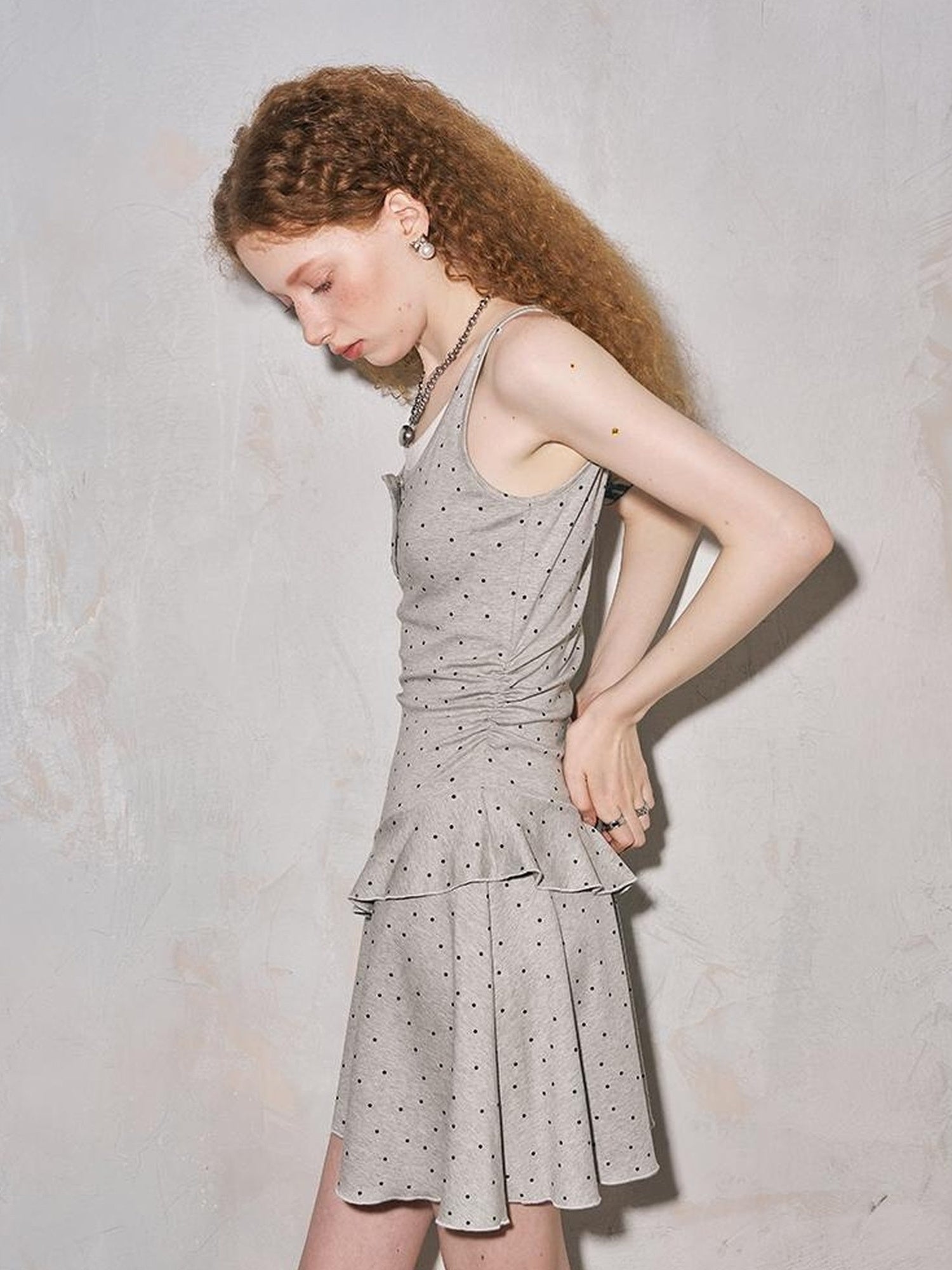 DIDDI MODA Waist Cinching Dot Bow Sleeveless Bodycon Dress
