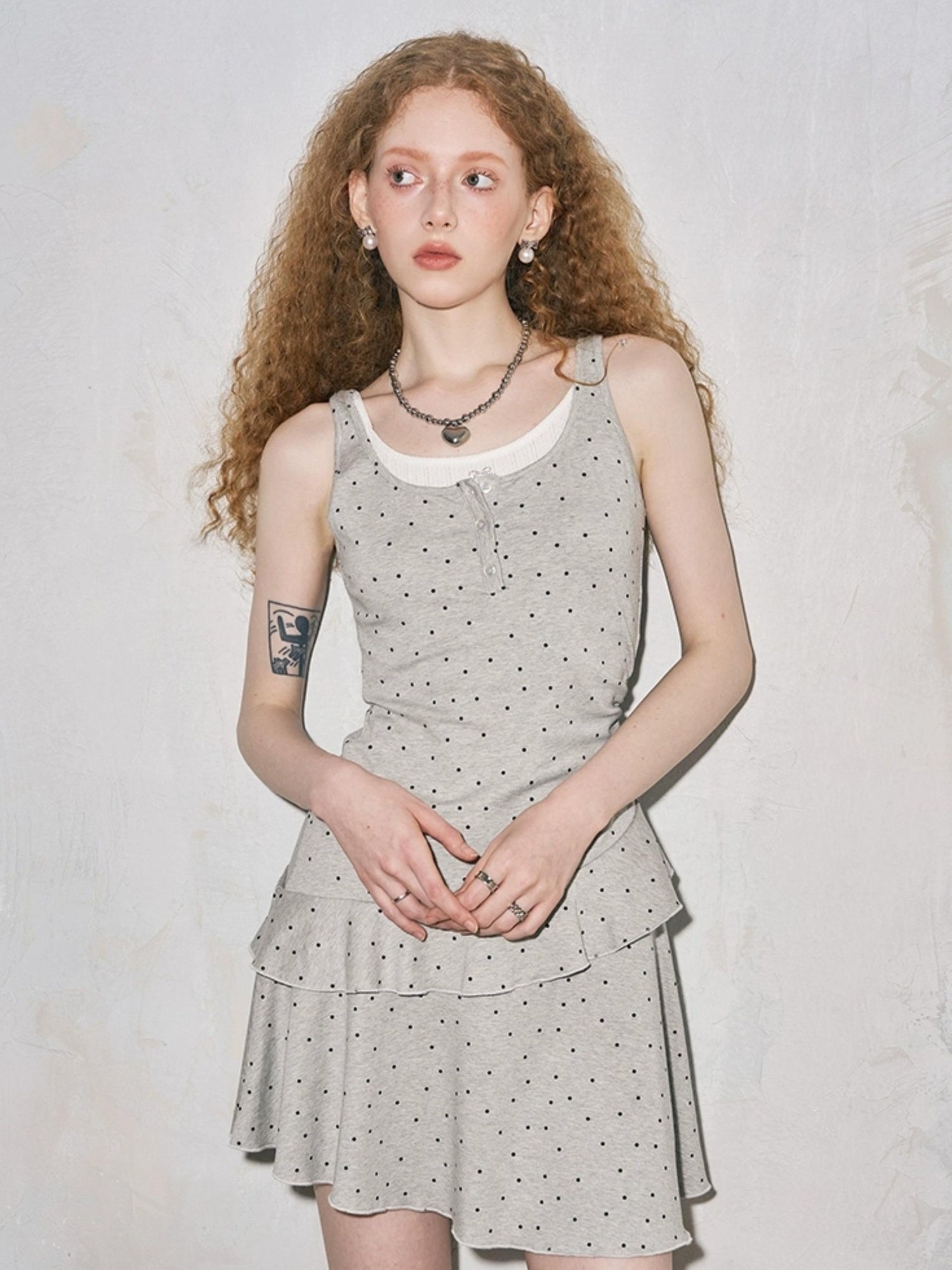 DIDDI MODA Waist Cinching Dot Bow Sleeveless Bodycon Dress