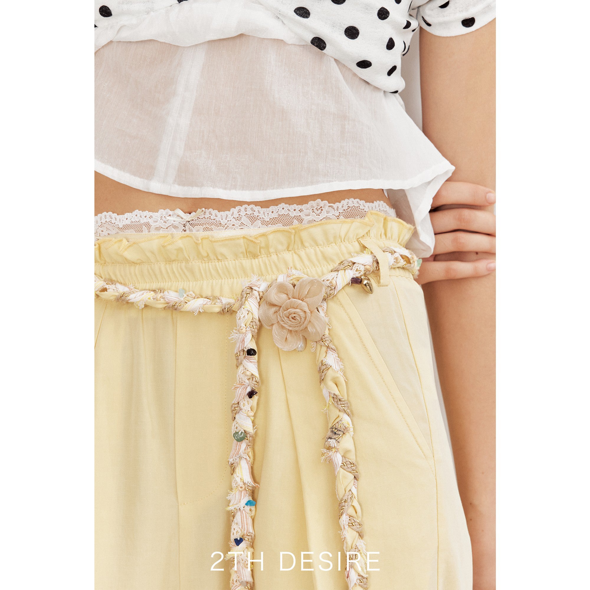 2th Desire Handwoven Linen Bohemian Beaded Stone Rope Belt