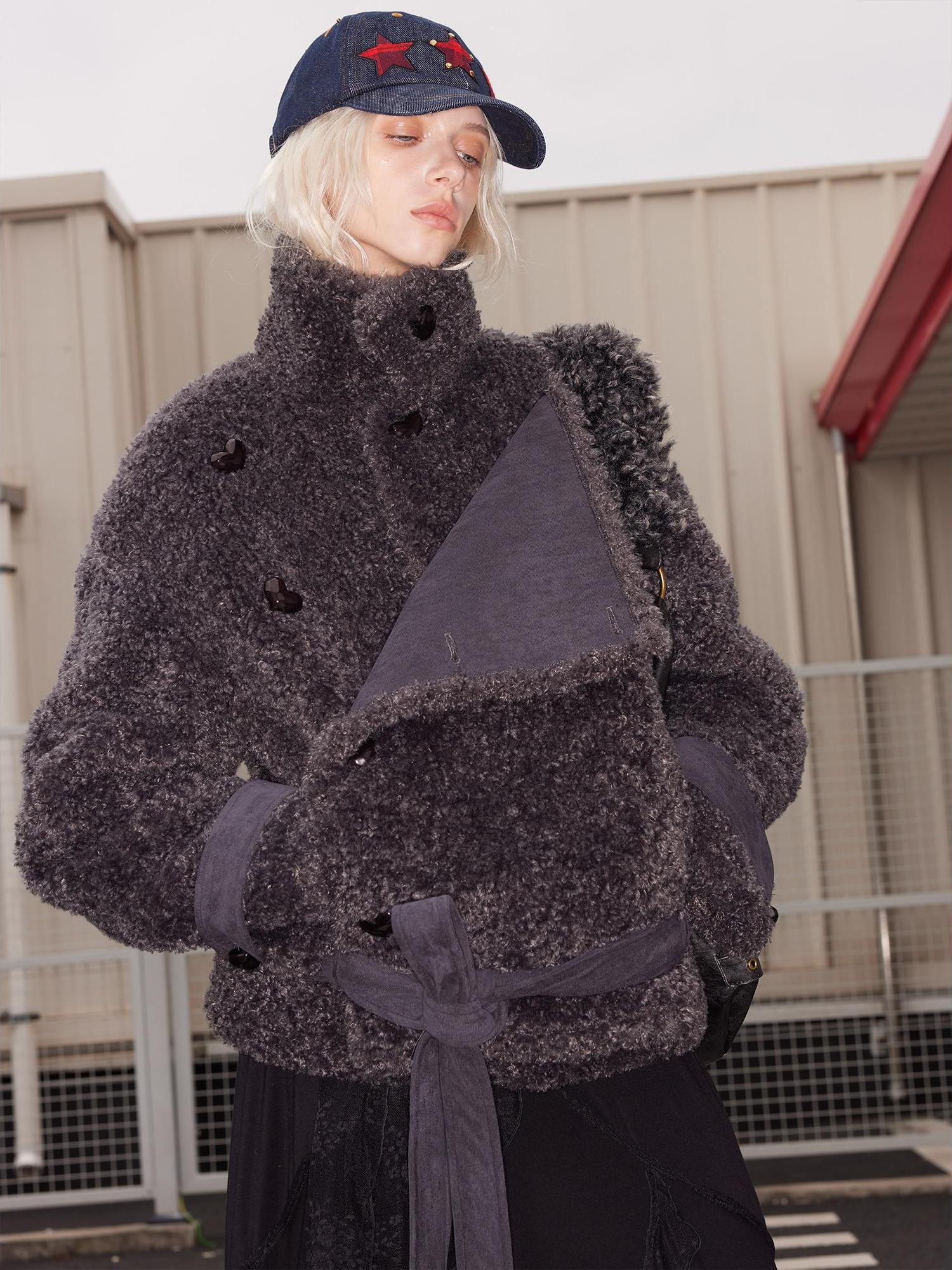 2th Desire Warm Oversized Fleece Collar Reversible Tied Coat Women