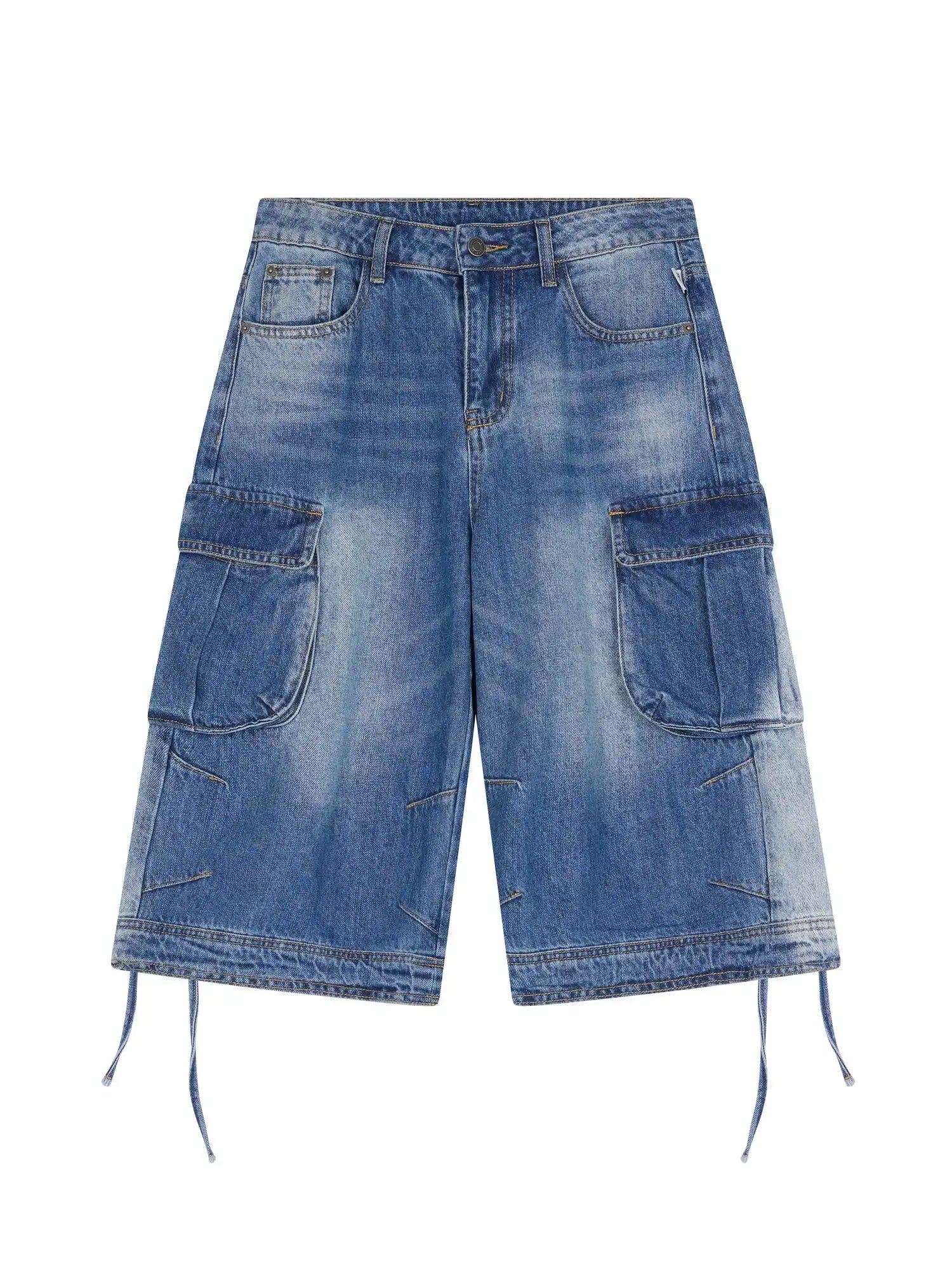 Beach Washed Relaxed Cargo Denim Shorts