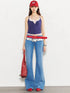 Vintage Wash Low Rise Slim Straight Jeans With Rhinestone Details