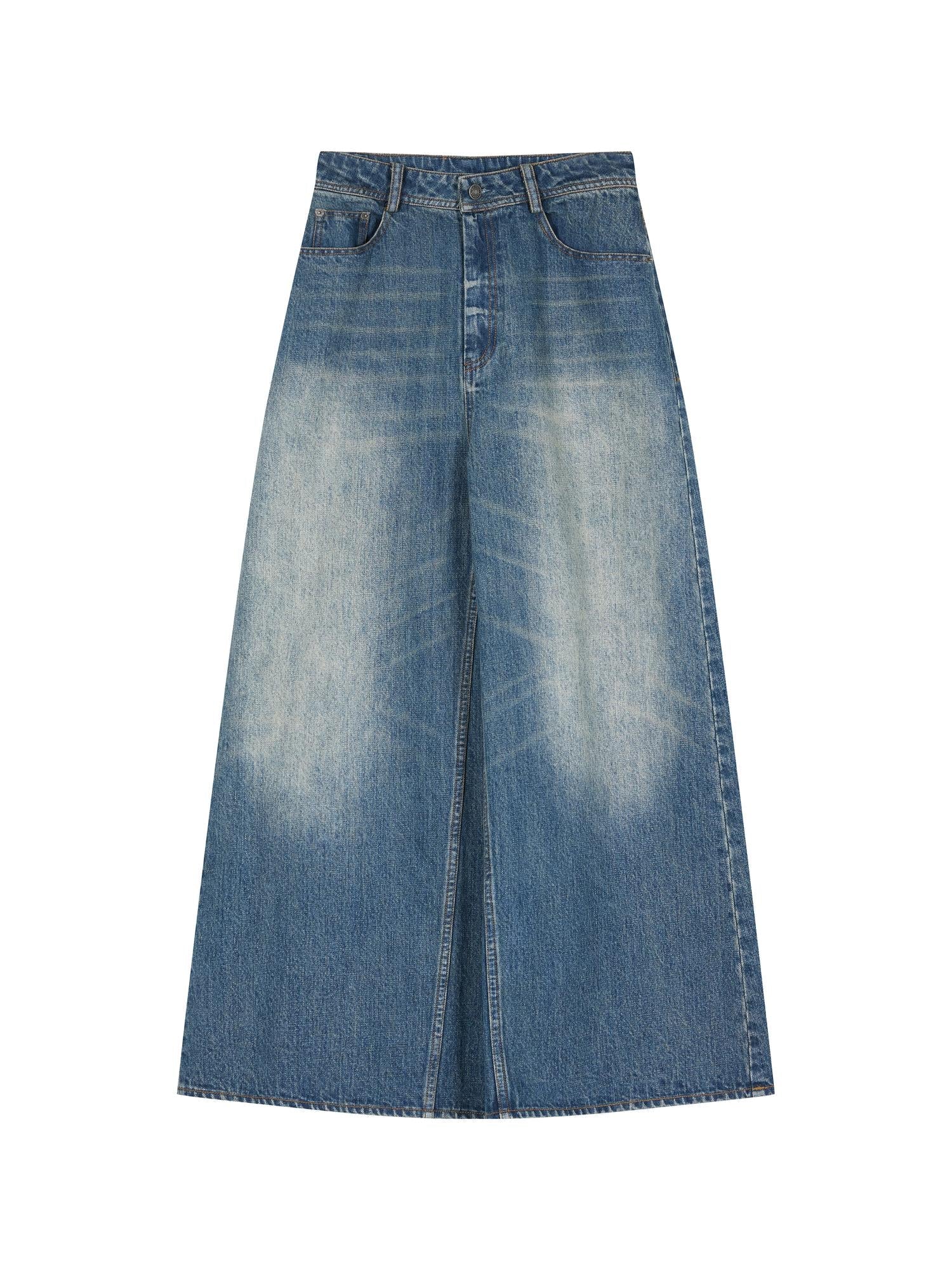 Achihara Vintage Washed Denim Kangaroo Skirt Pants