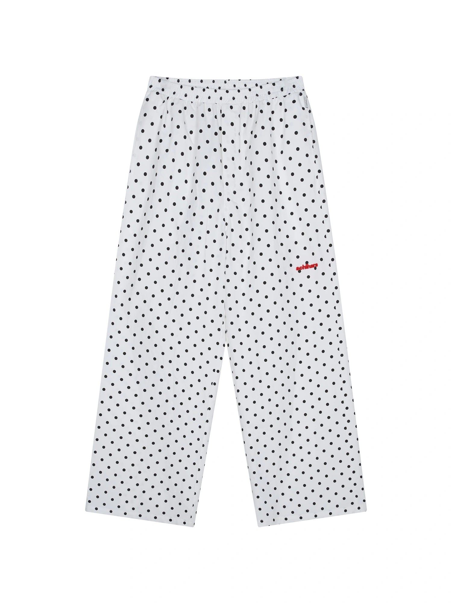 Polka Dot Wide Leg Trousers With Red Embroidery