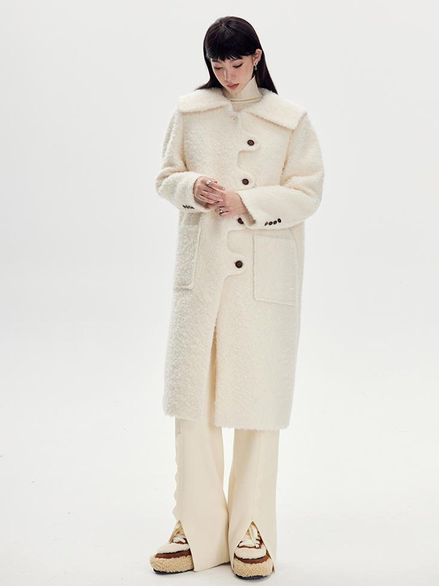 DIDDI MODA Wavy Edge Cream Wool Coat