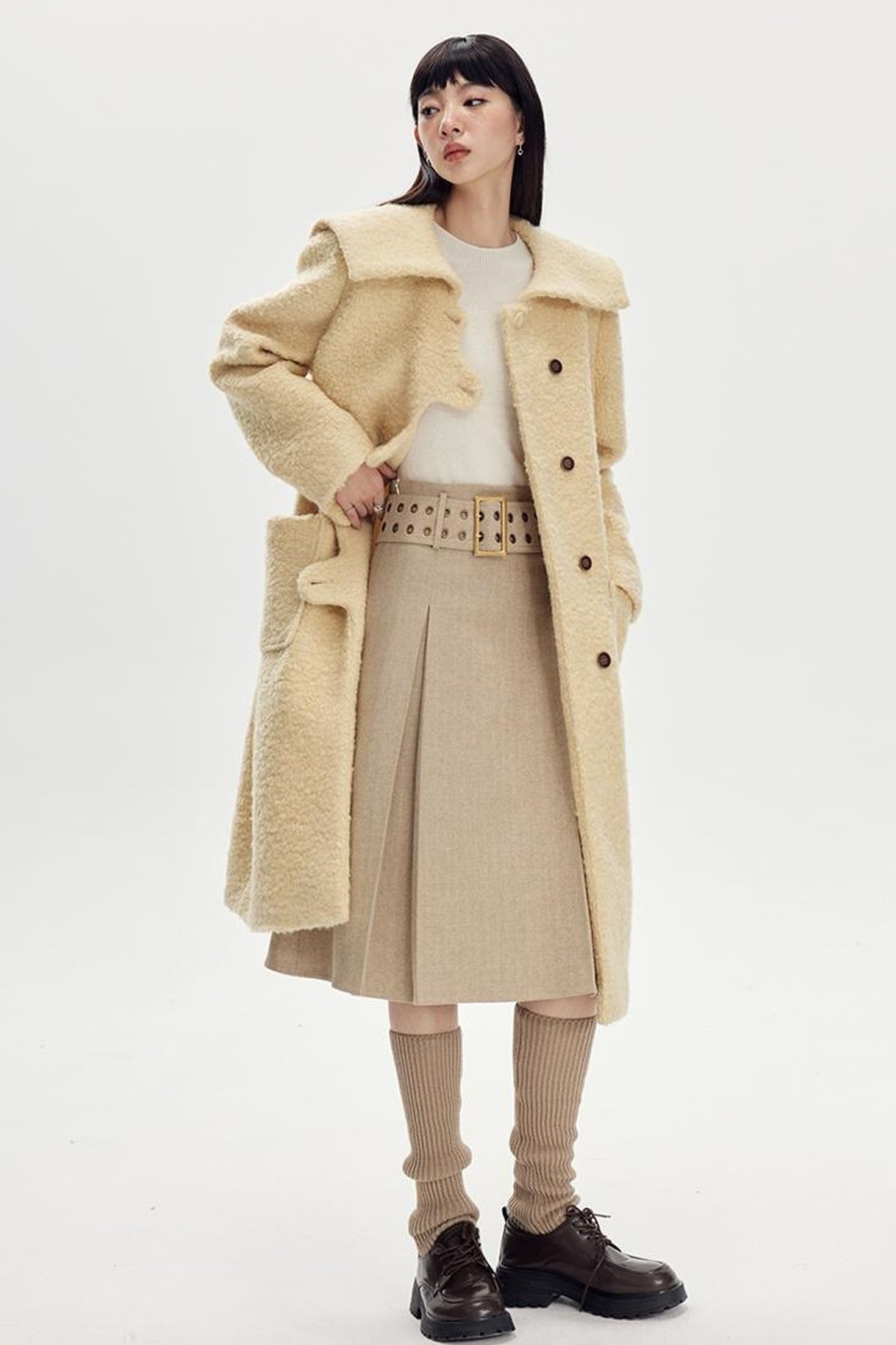 DIDDI MODA Wavy Edge Cream Wool Coat