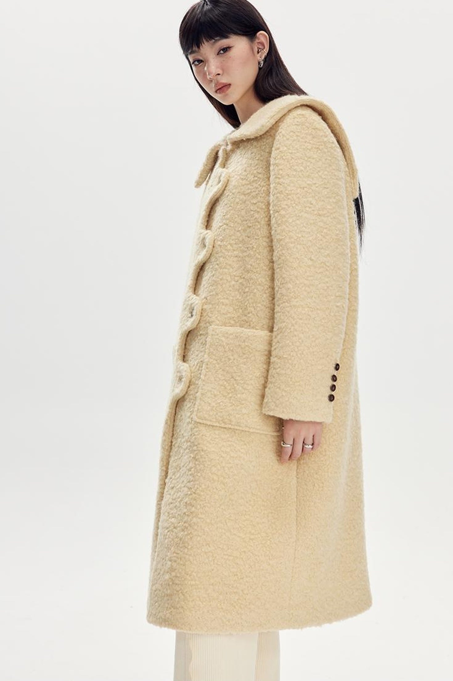 DIDDI MODA Wavy Edge Cream Wool Coat