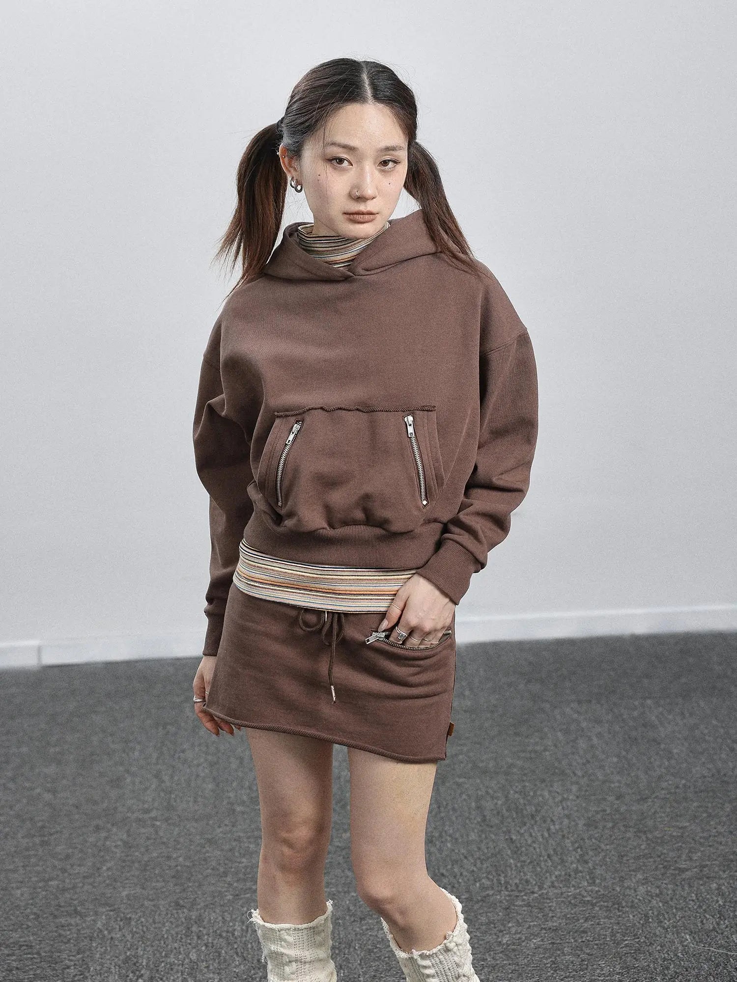 Achihara Hooded Zip Up Sweatshirt & Skirt Set