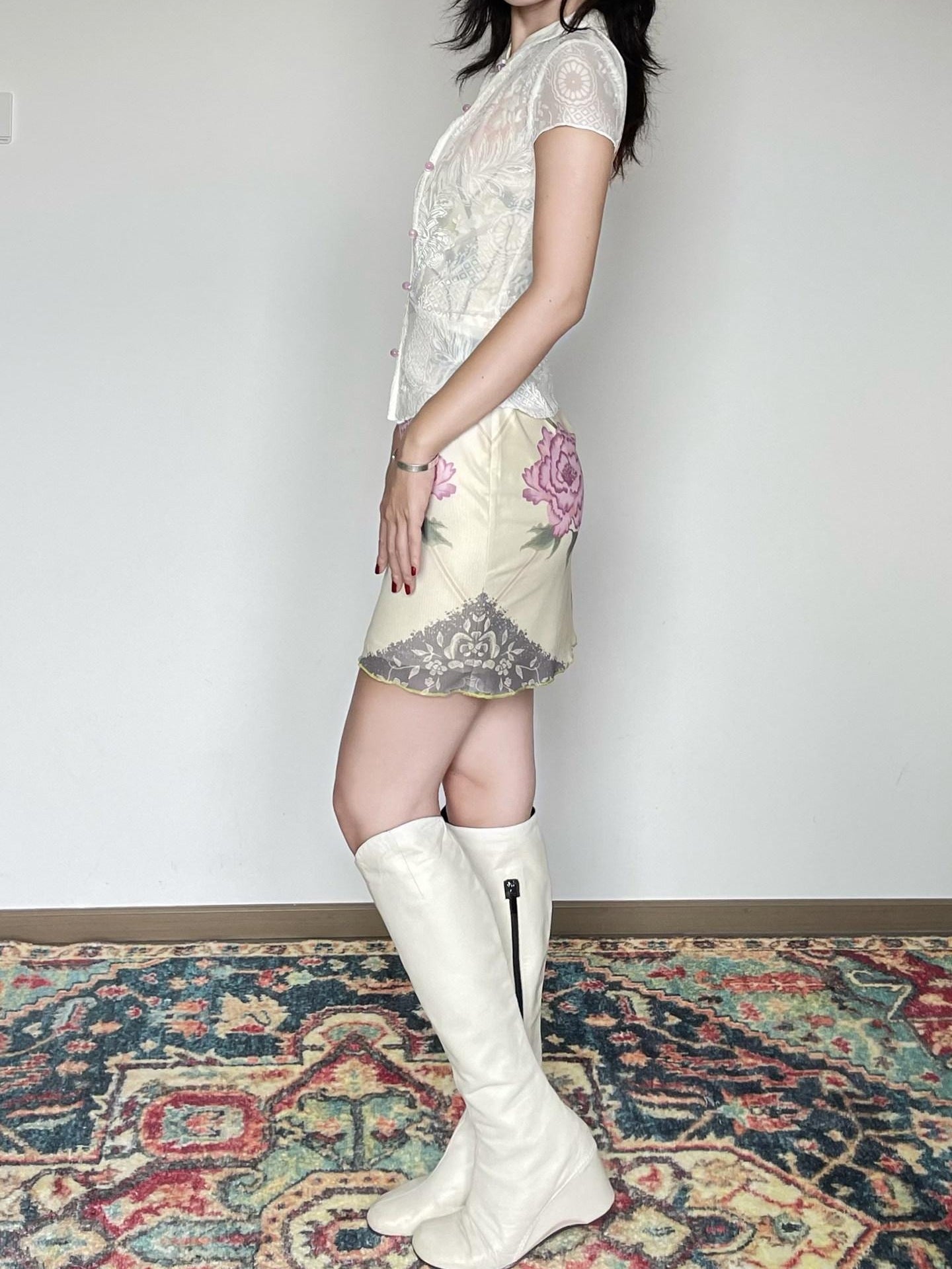 Wet Tail Breathable Floral Vintage Cheongsam Short Sleeveless Daily Bodycon Midi Dresses