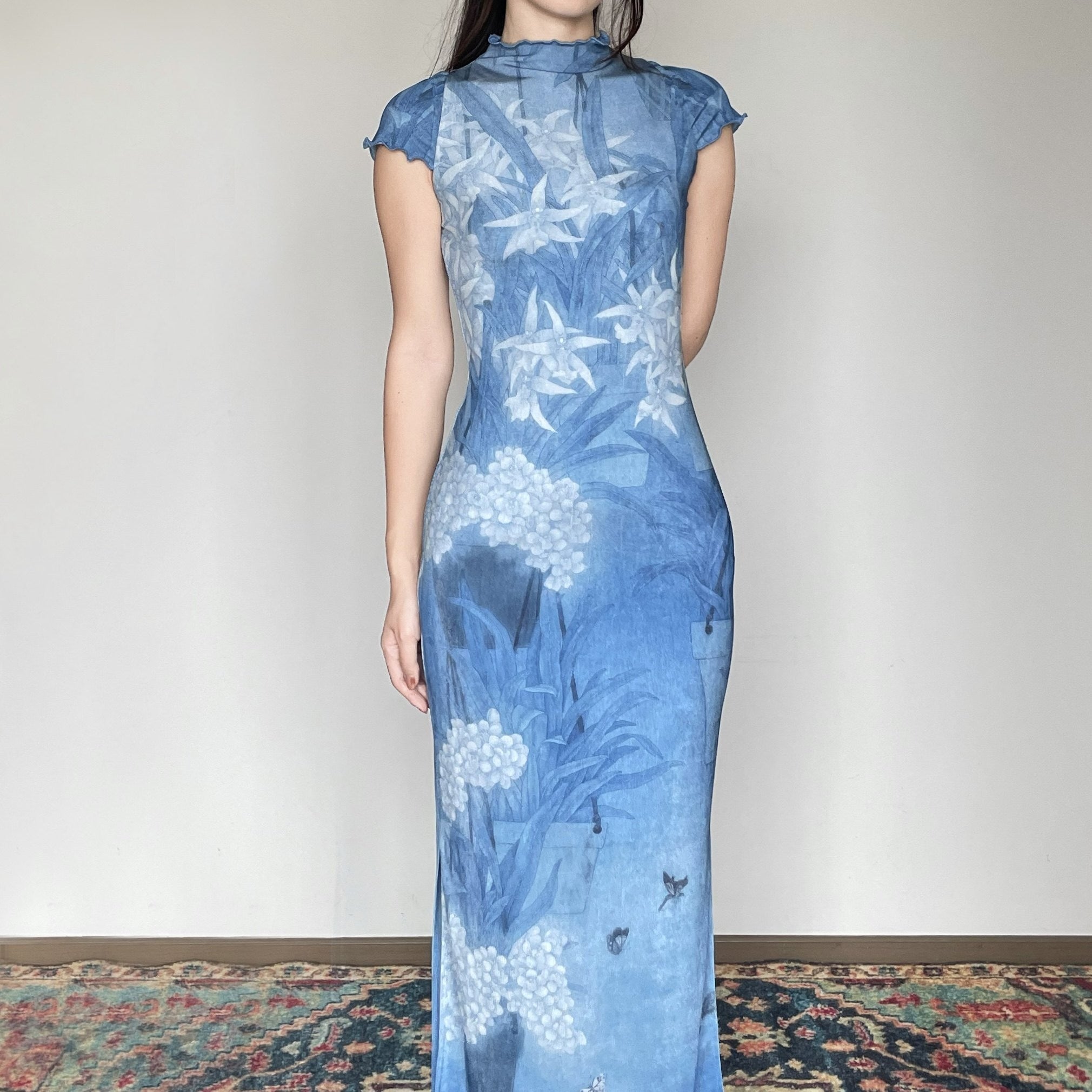 Wet_Tail_Breathable_Sheer_Cheongsam_Short_Sleeve_Low_Slit_Deep_Blue_Bodycon_Maxi_Dresses_MISSTT