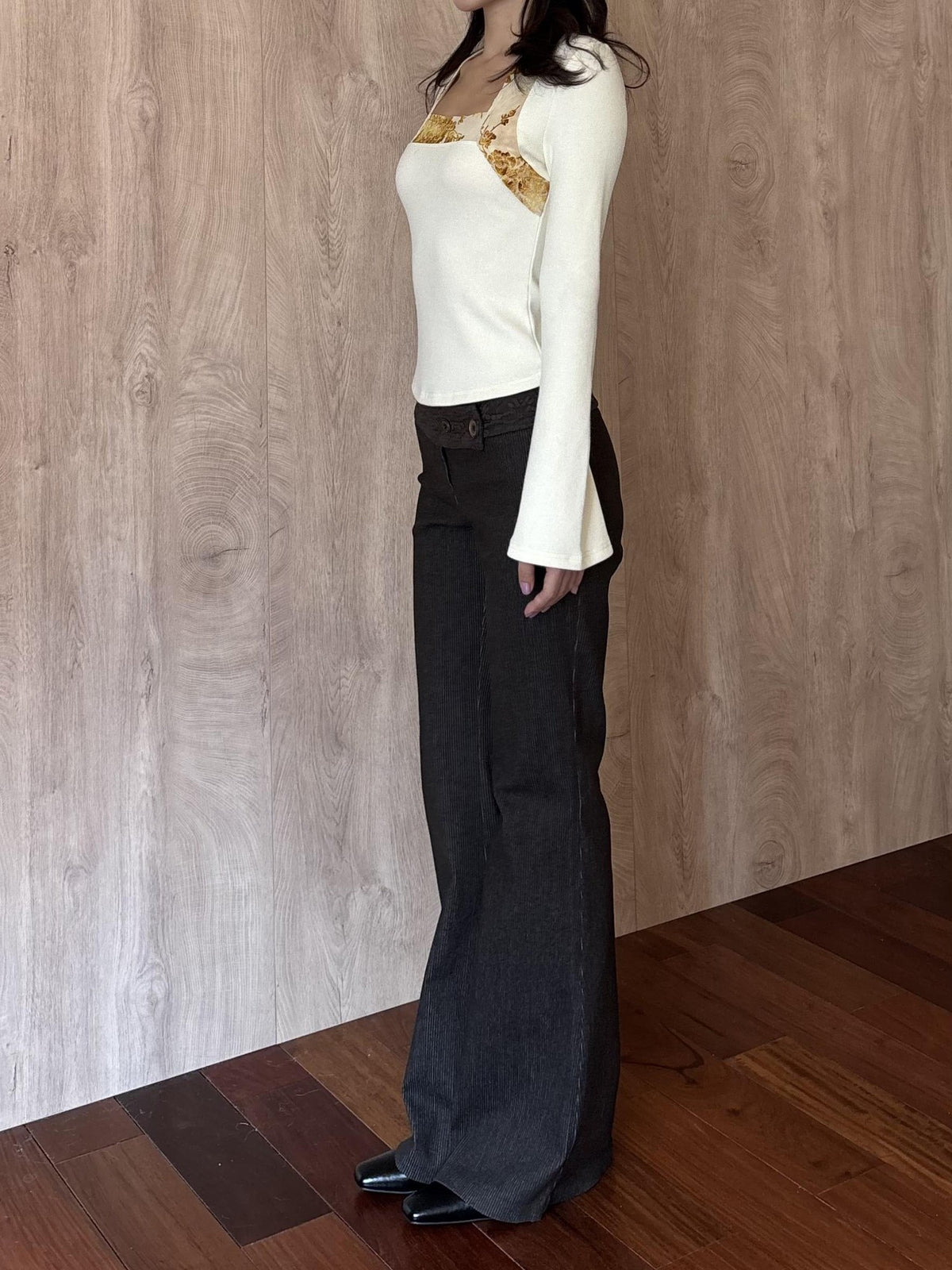 Wet Tail Chinese Style Striped Spliced Low Waist Cotton Women&