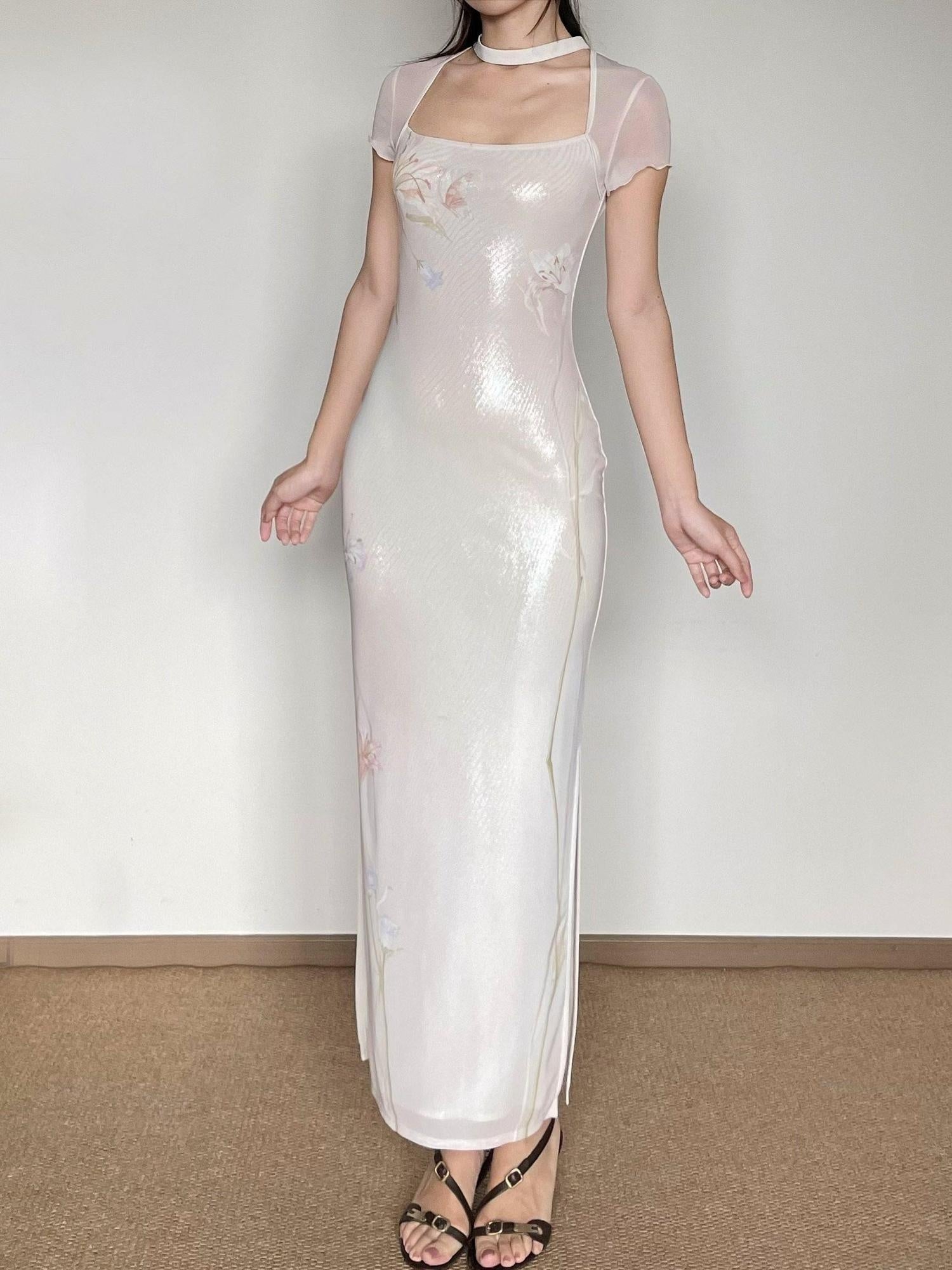 Wet Tail Elegant Pink Mesh Cheongsam Short Sleeve Slim Fit Wedding Bodycon Maxi Dresses