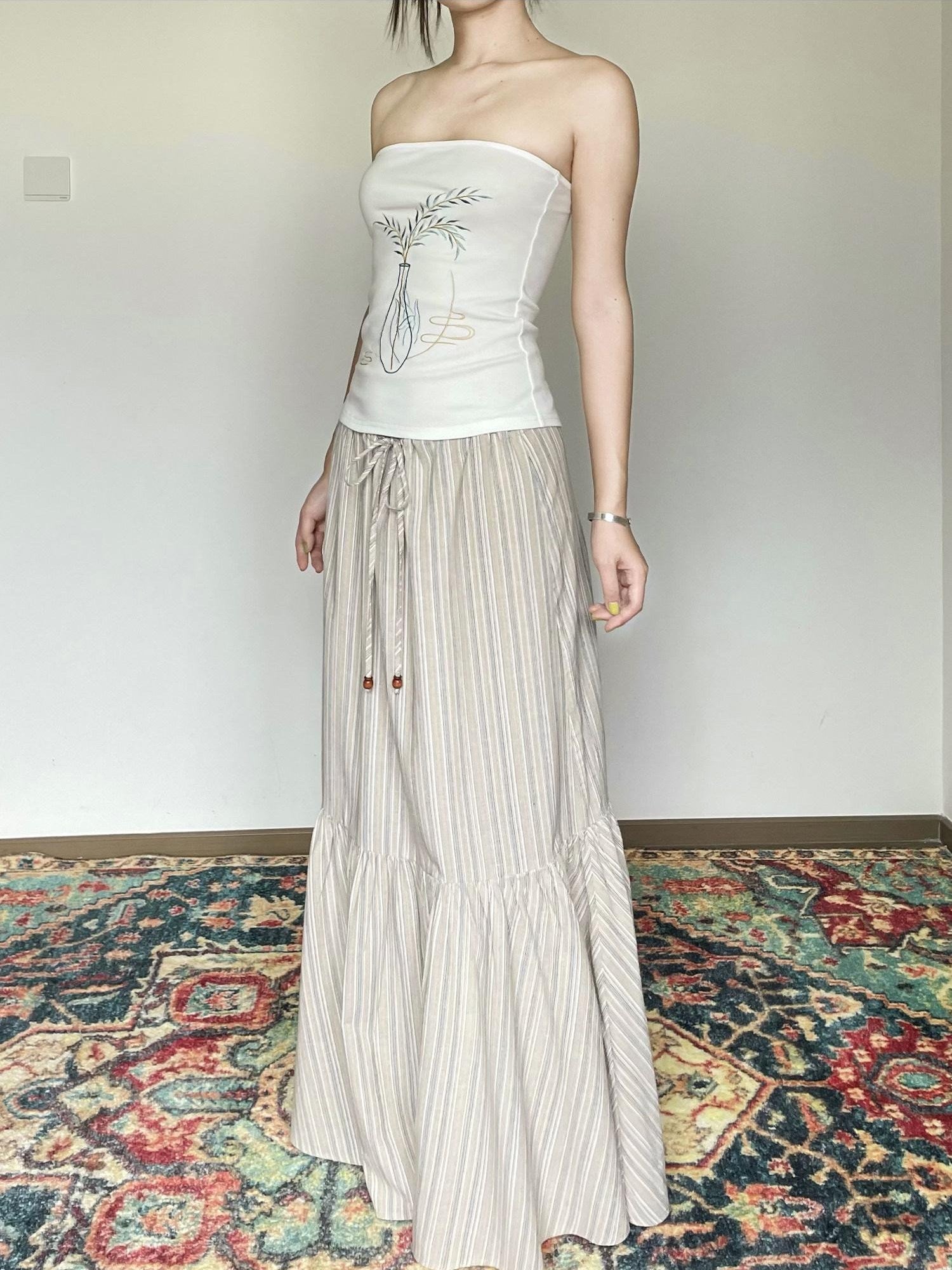 Wet Tail Embroidered Cropped Slim Fit Office Ready Cotton Rich White Bandeau Tube Tops