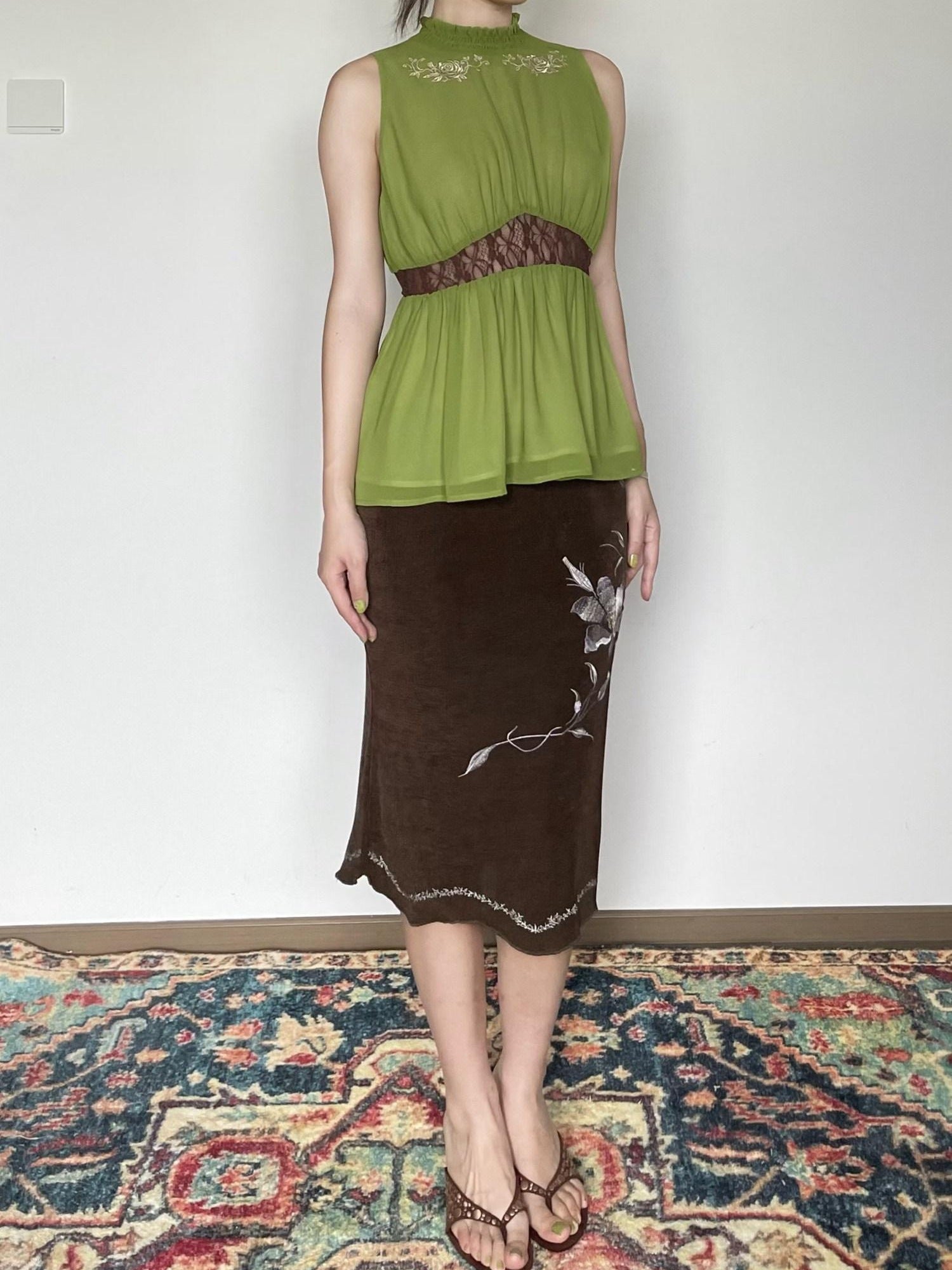 Wet Tail High Waist Embroidered Slim Work Pencil Womens Polyester Bodycon Skirts