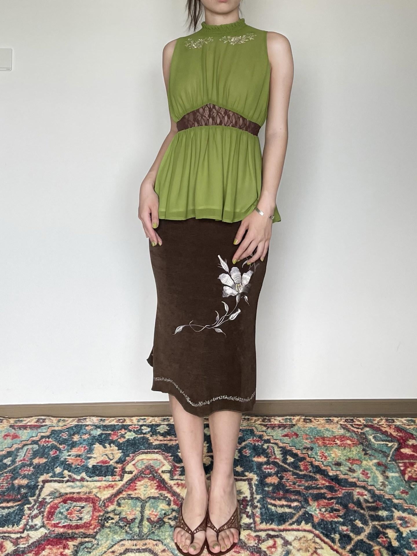Wet Tail High Waist Embroidered Slim Work Pencil Womens Polyester Bodycon Skirts