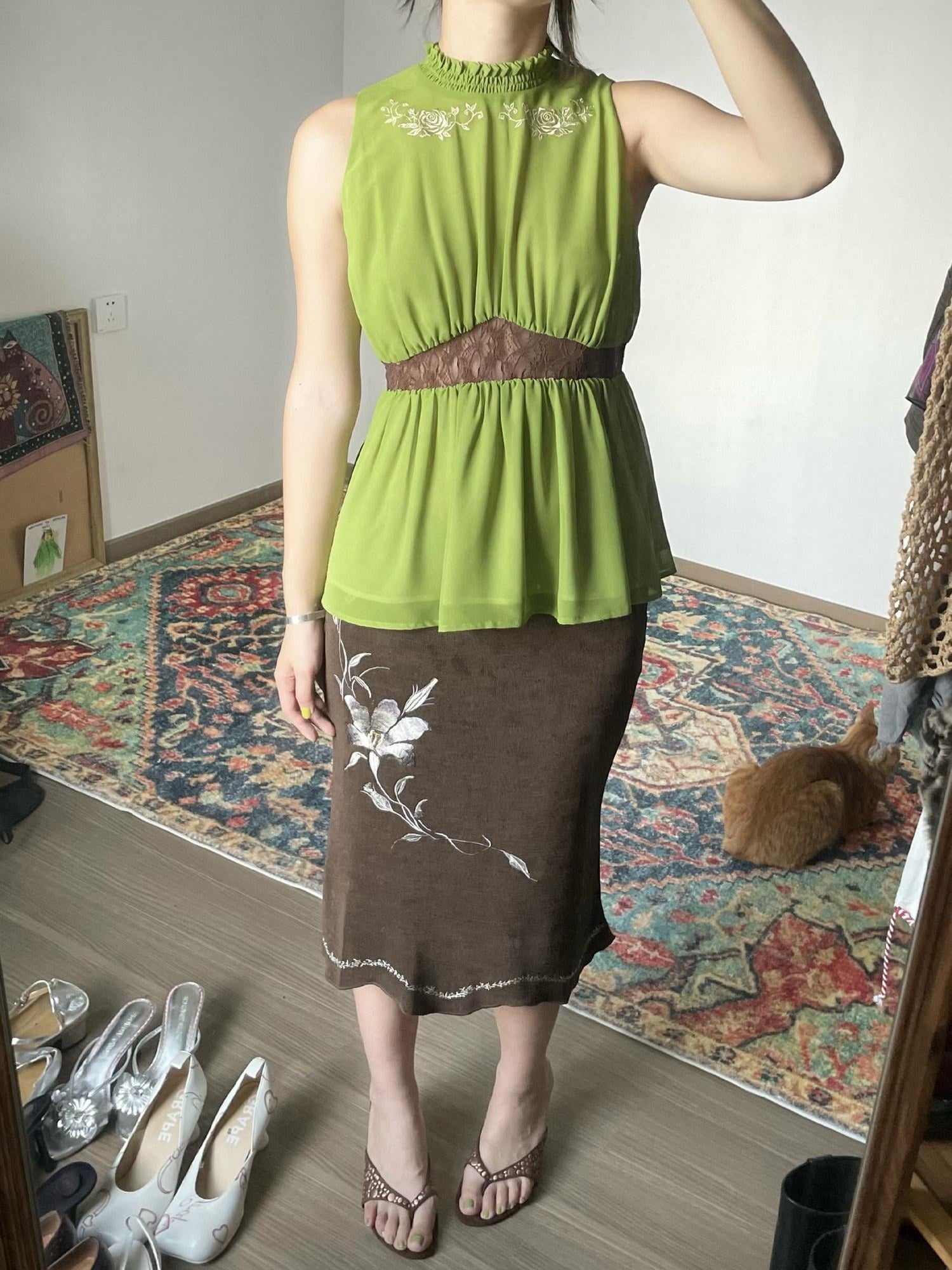 Wet Tail High Waist Embroidered Slim Work Pencil Womens Polyester Bodycon Skirts