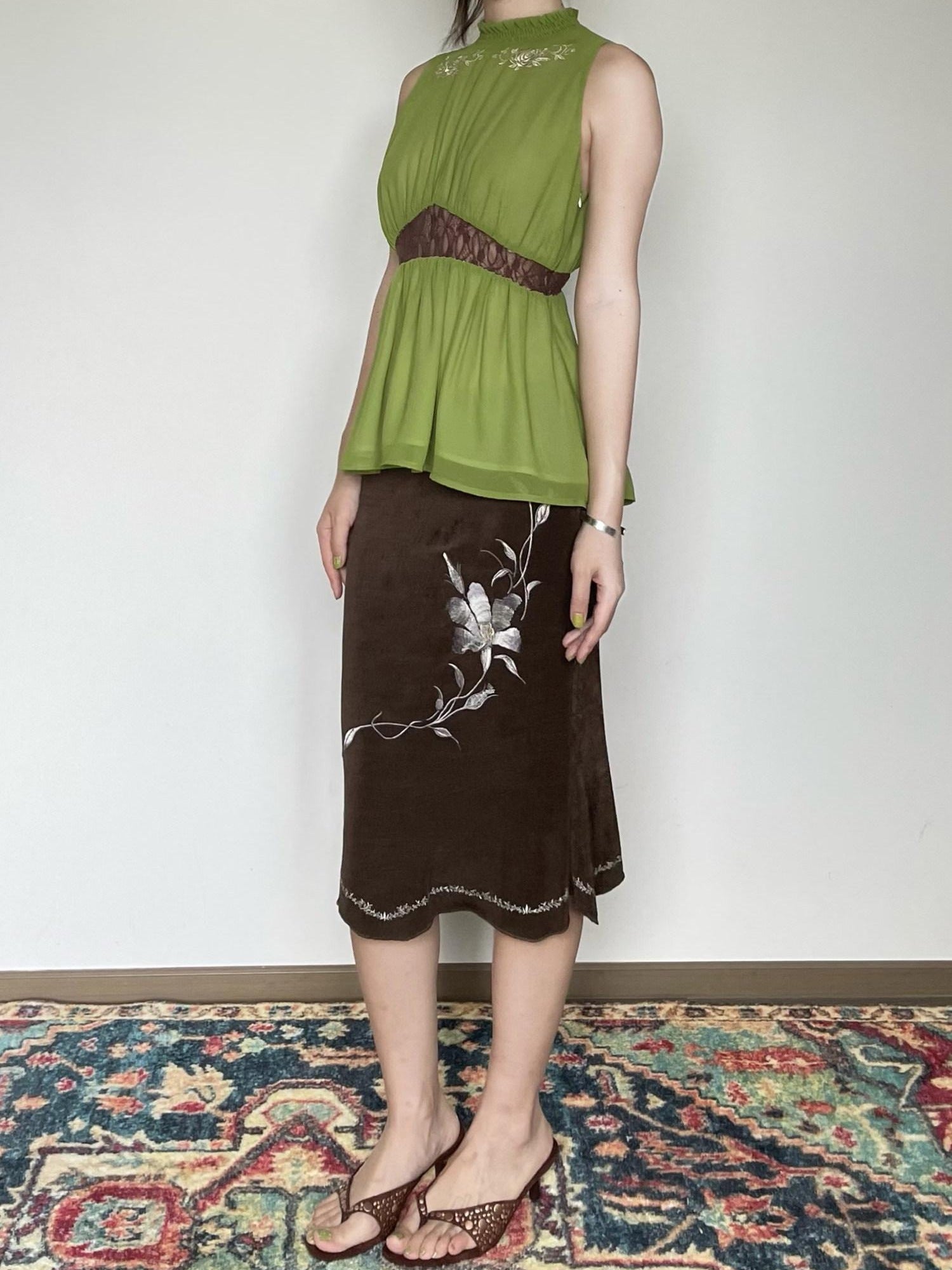 Wet Tail High Waist Embroidered Slim Work Pencil Womens Polyester Bodycon Skirts