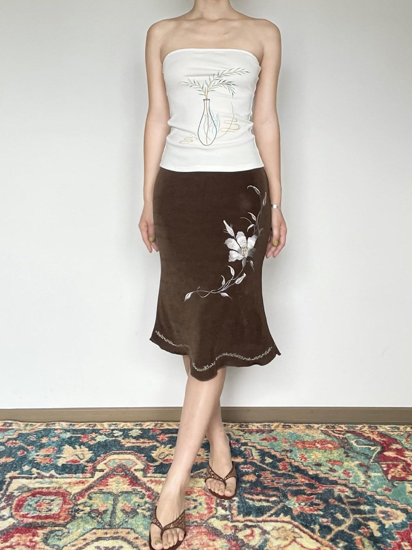 Wet Tail High Waist Embroidered Slim Work Pencil Womens Polyester Bodycon Skirts