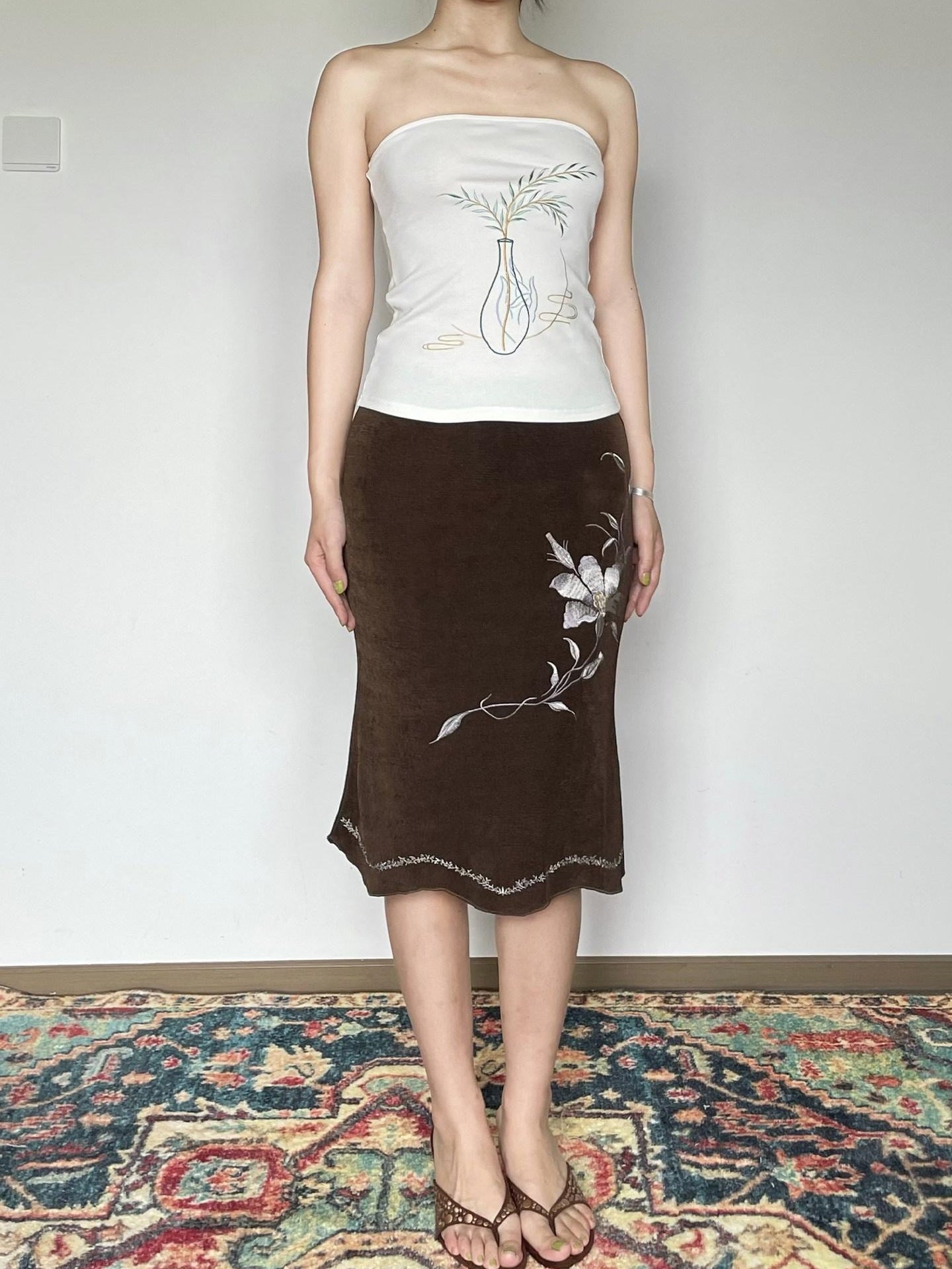 Wet Tail High Waist Embroidered Slim Work Pencil Womens Polyester Bodycon Skirts