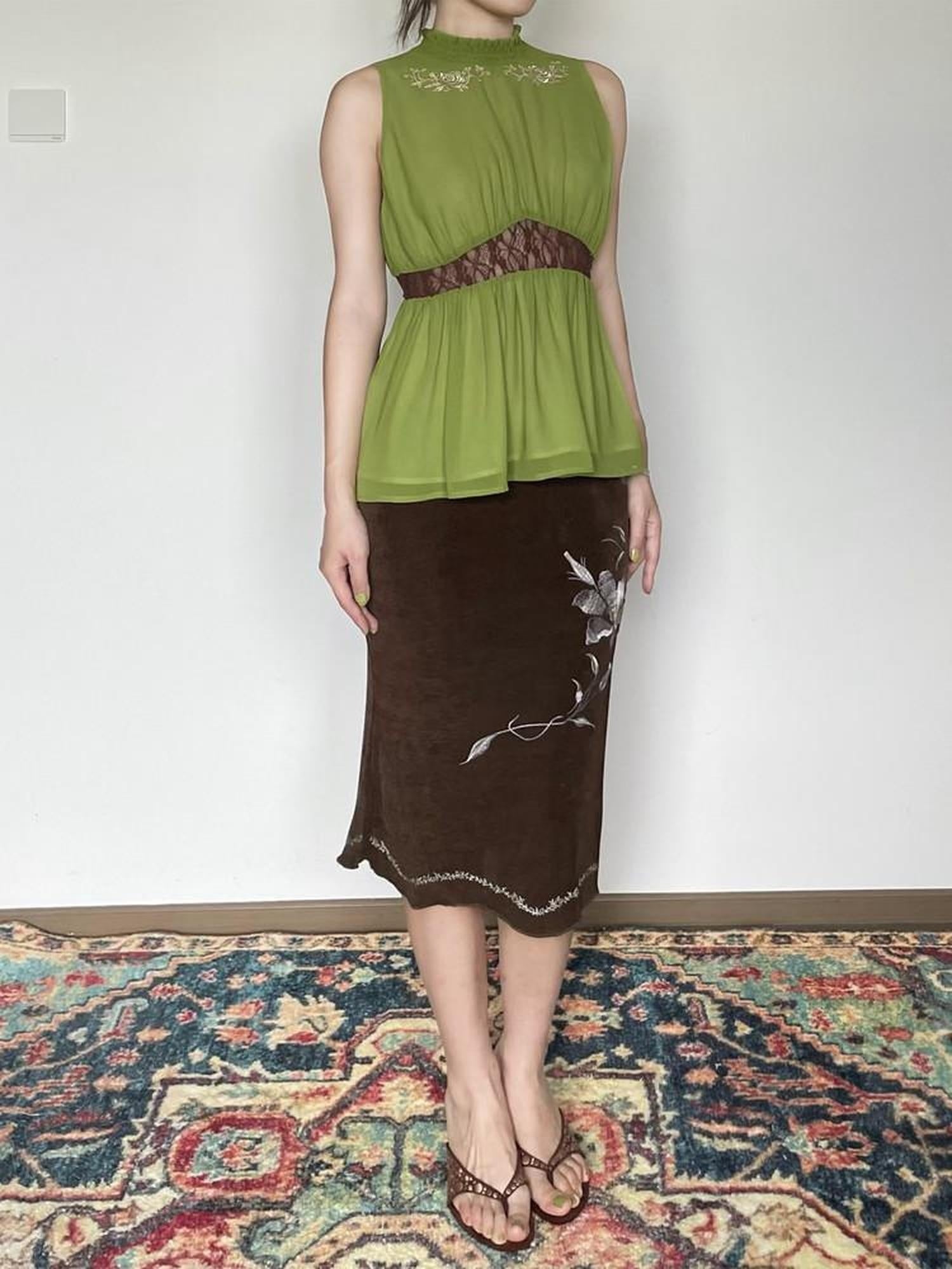 Wet Tail High Waist Embroidered Slim Work Pencil Womens Polyester Bodycon Skirts