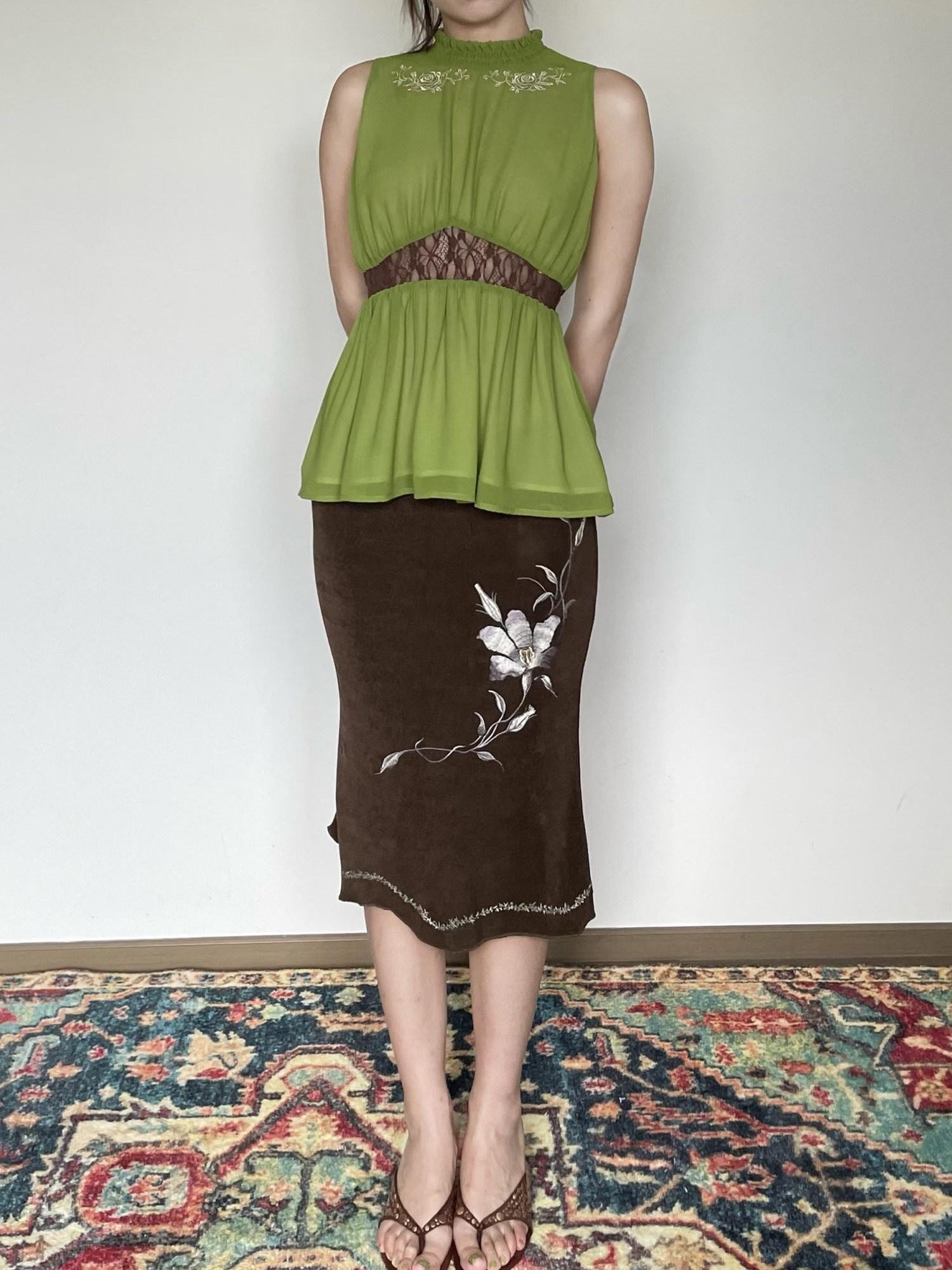 Wet Tail High Waist Embroidered Slim Work Pencil Womens Polyester Bodycon Skirts